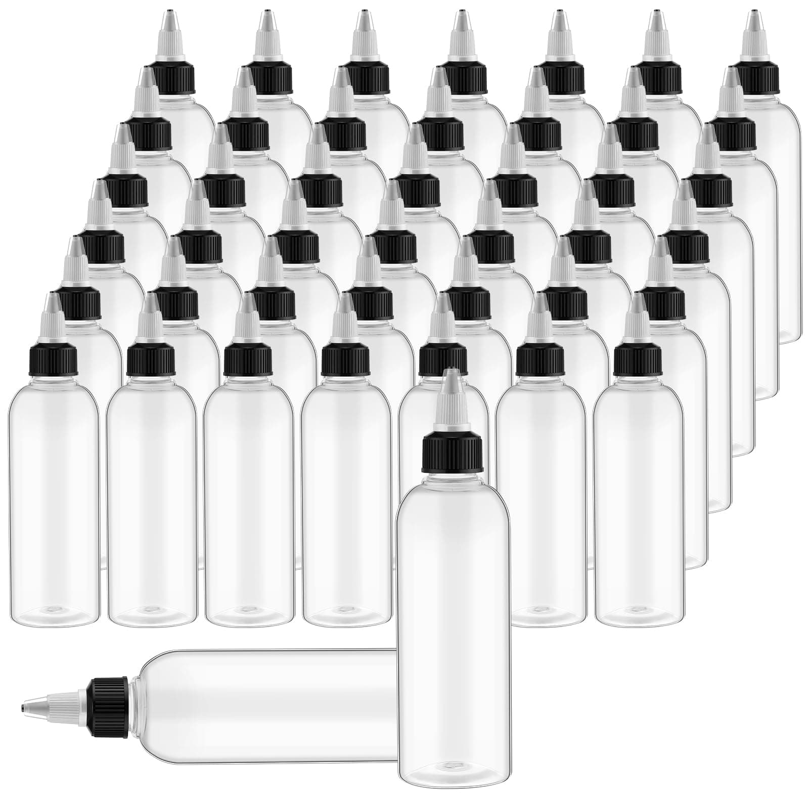 Tanlade 200 Pcs 2oz Plastic Squeeze Bottles Bulk Boston Dispensing Empty Hair Oil Bottles with Twist Cap for Essential Oils Hair Applicator Liquids Condiment Dispenser