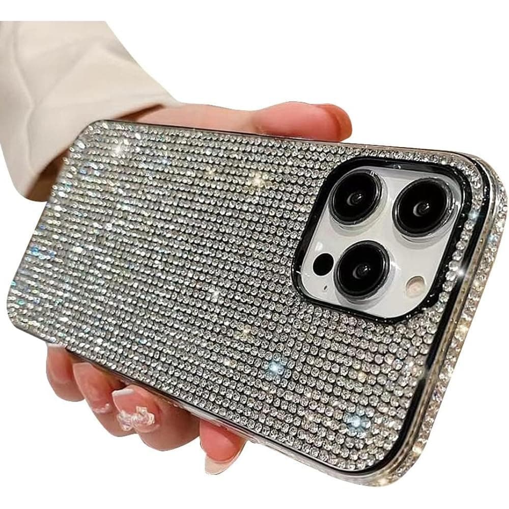 Compatible with iPhone Case,Crystal Glitter Diamond Protection Bling Sparkle Rhinestone Soft Shockproof Cover Phone Case (White,iPhone 14 Pro Max)