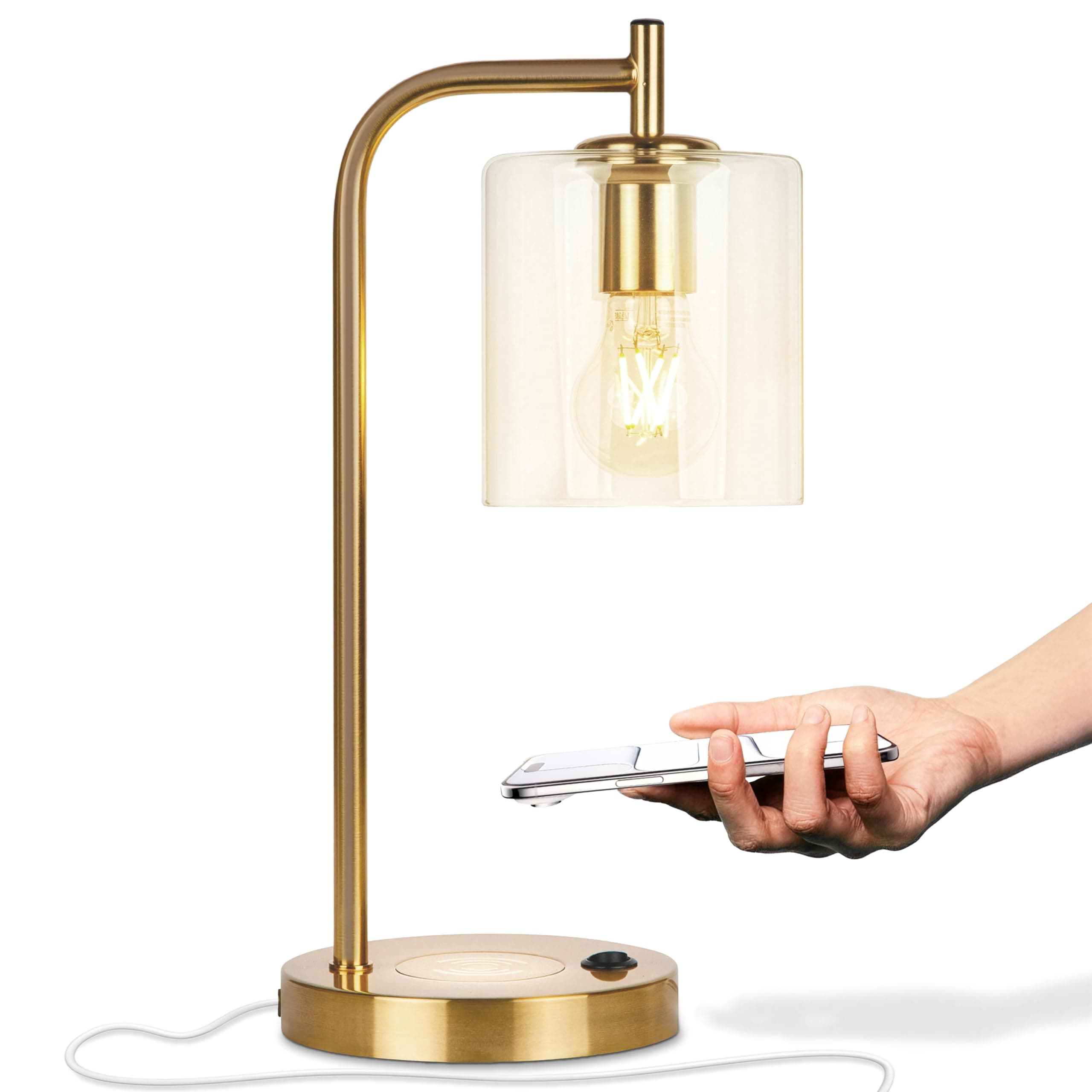 Elizabeth Table Lamp with Wireless Charging Pad and USB Port, Bedside Reading Lamp, Vintage Brass Gold Desk Lamp, Nightstand Lamp with LED Bulb for Bedroom, Living Room, Office