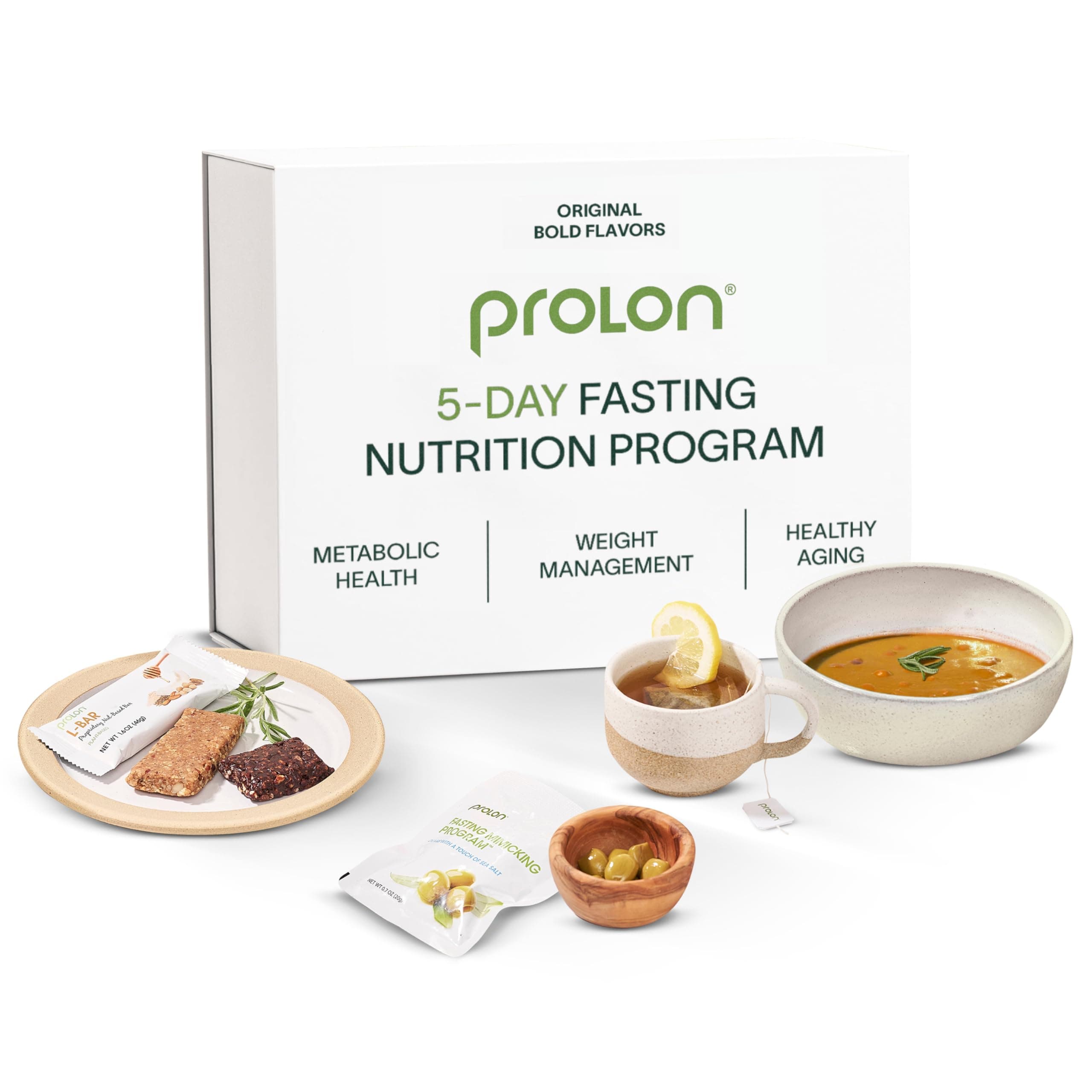 Prolon 5 Day Fasting Kit | Fasting Program for Women & Men | Developed to Not Break Your Fast | Low Calorie Pre Made Meals & Snacks | Plant Based Ingredients for Diet Support | Original: Bold Flavors