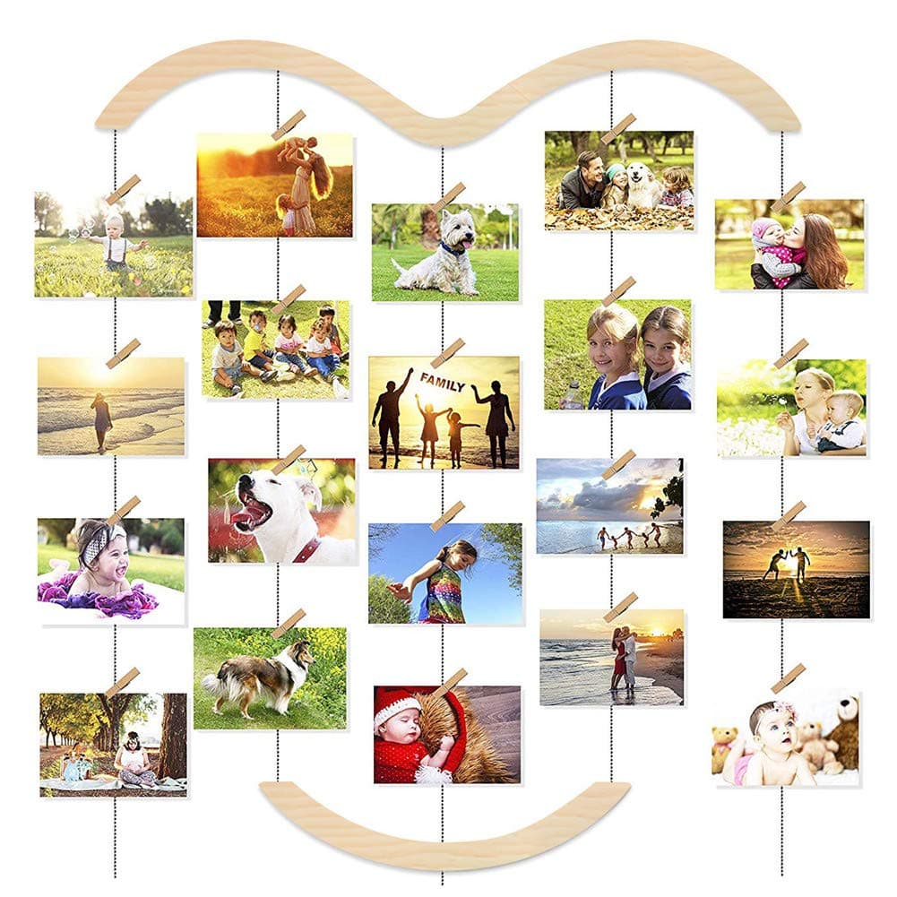 MOVEONSTEP Multi Picture Frame Collage Hanging Photo Display DIY Wall Decorations with 31 Wooden Clips and 5 Lines-65 * 75CM