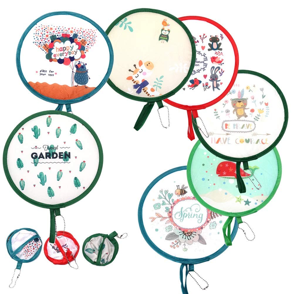 MeiMeiDa 10 PCS Foldable Round Fan Cute Handheld Round Fold Fans, Pocket Folding Fans Hand Fan for Party as Dec or Goody Bags Fillers and Generate a Breeze for Yourself in Summer, Color Random