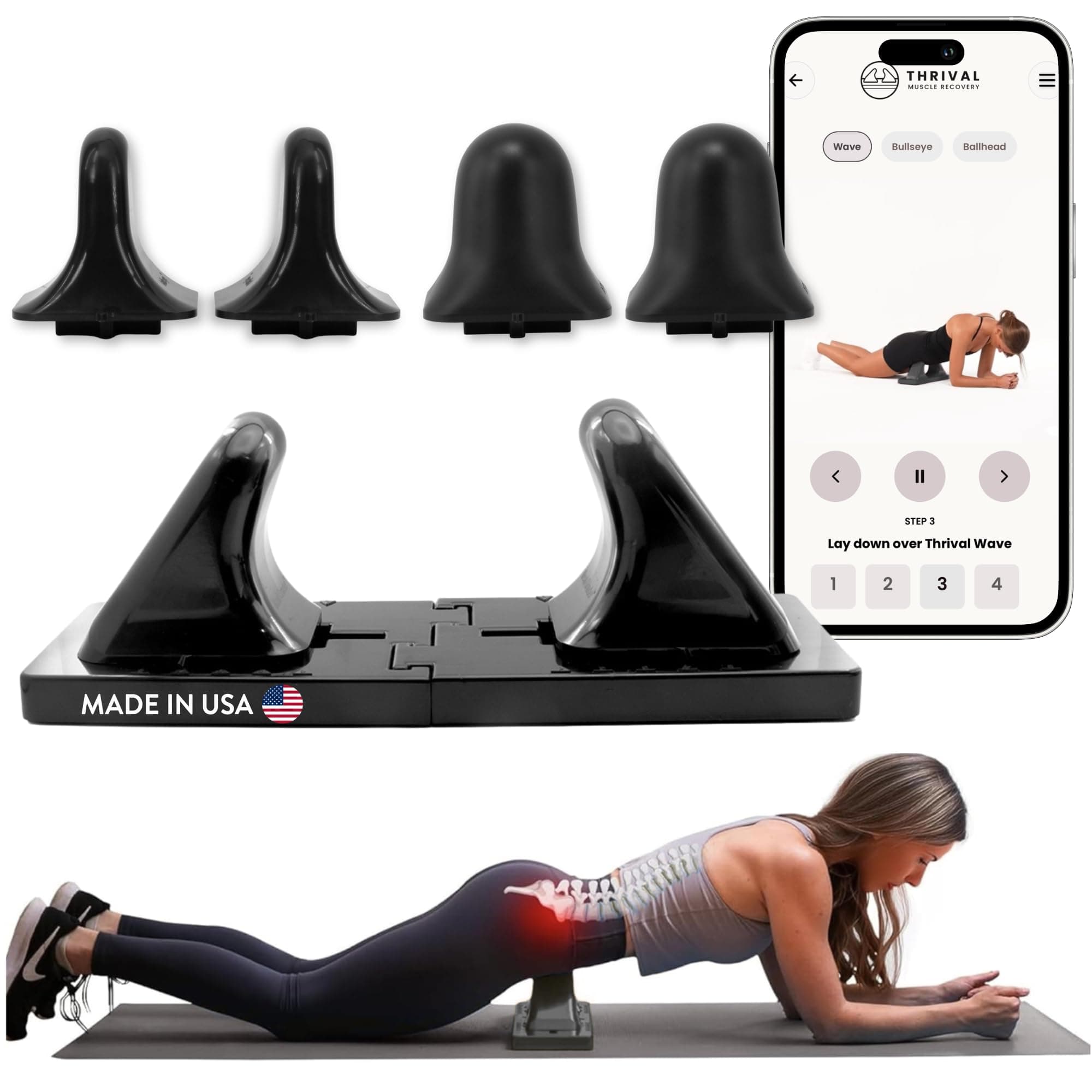 Thrival Deep Tissue Pro - Fully Adjustable Psoas Muscle Release Tool for Hip Flexor, Back, Glute, Iliacus, and Neck Pain - Trigger Point and Myofascial Release Tool – Carbon Black