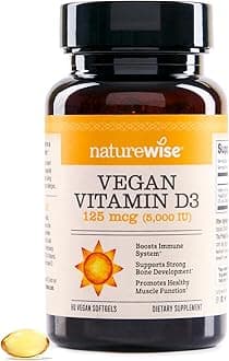 Vegan Vitamin D3 5000iu (125 mcg) D3 from Lichen - Supports Immune, Muscle, Bone Health - High Absorption with Organic Cold-Pressed Olive Oil - Non-GMO - 60 Softgels[2-Month Supply]