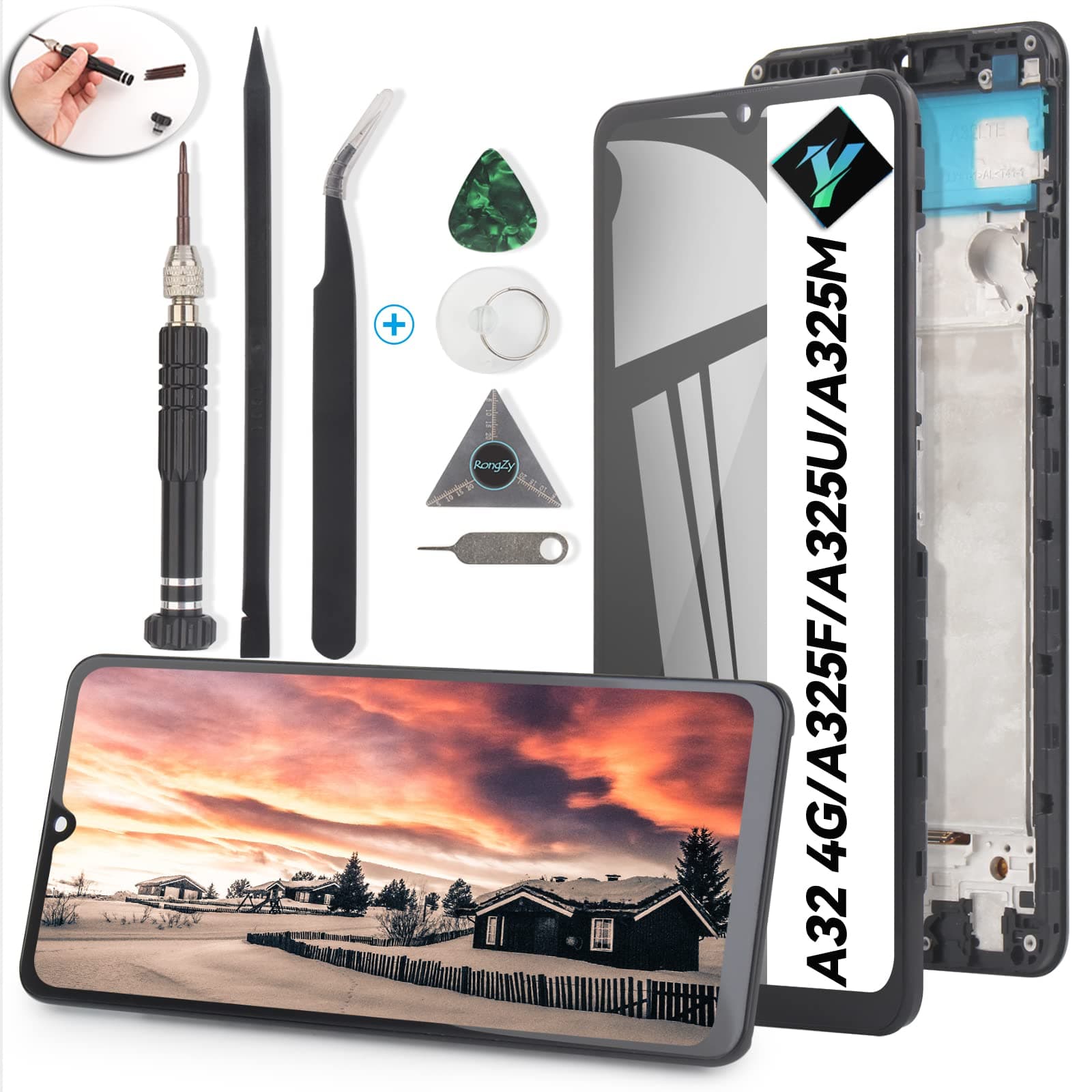 Display for Samsung Galaxy A32 4G Screen Replacement LCD for Samsung A32 4G A325F A325U A325M A325N Touch Screen Internal Digitizer Replacement Assembly with Tools(Black with Frame)