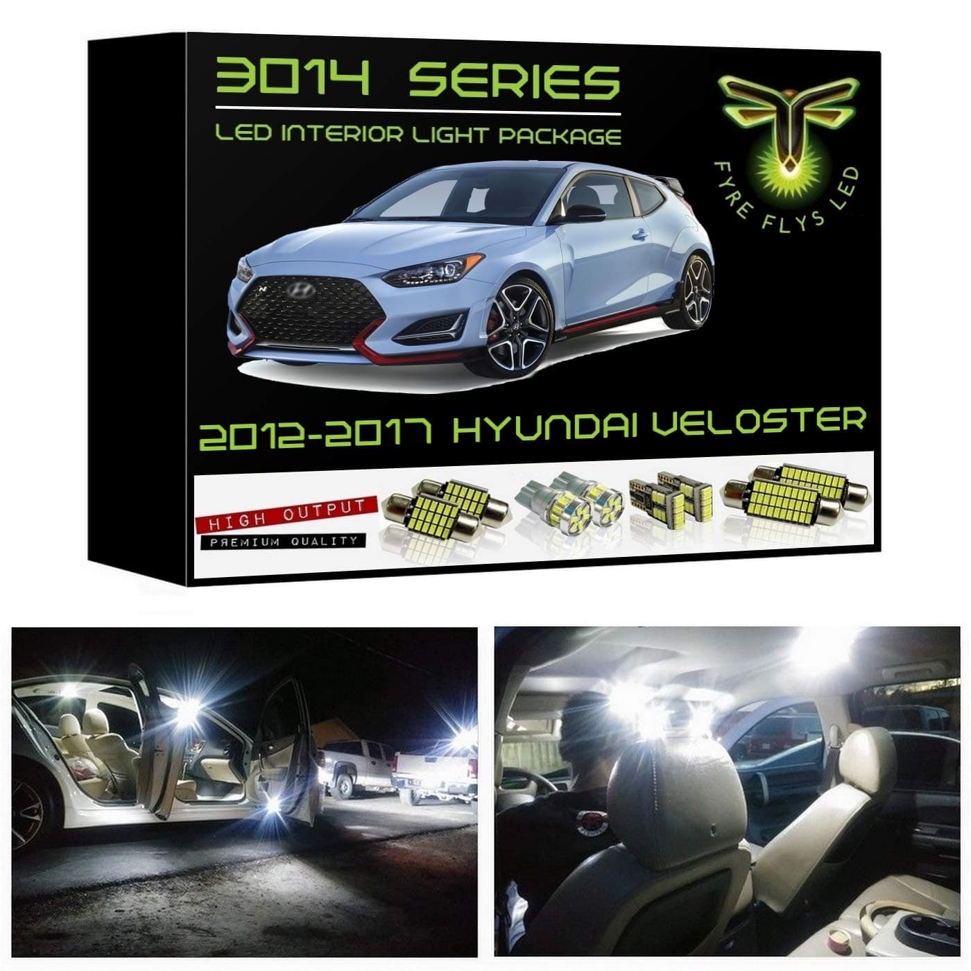Fyre Flys 7 Piece White LED Interior Lights for 2012-2017 Huyndai Veloster Super Bright 6000K 3014 Series SMD Package Kit and Install Tool (3014 Series, With Sunroof)