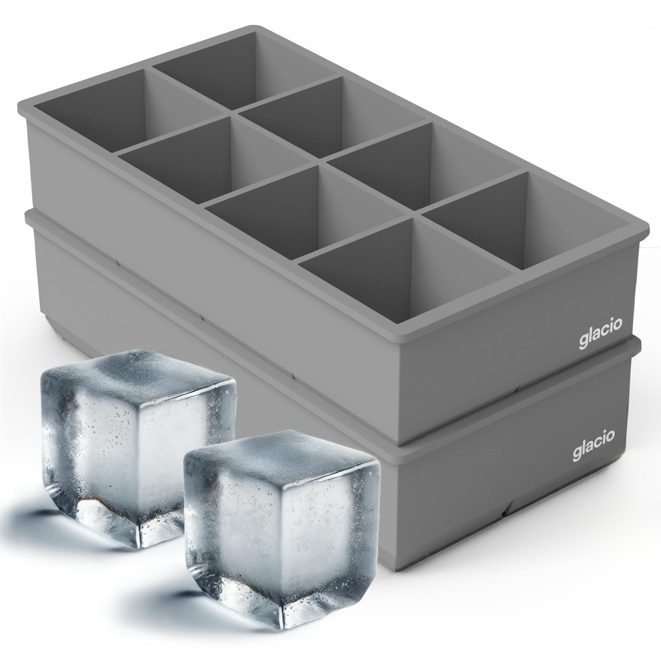 - Ice Cube Molds – 2-Pack Silicone Trays for 8 Large Square Cubes – Slow-Melt Ice for Whiskey, Cocktails, Coffee & More