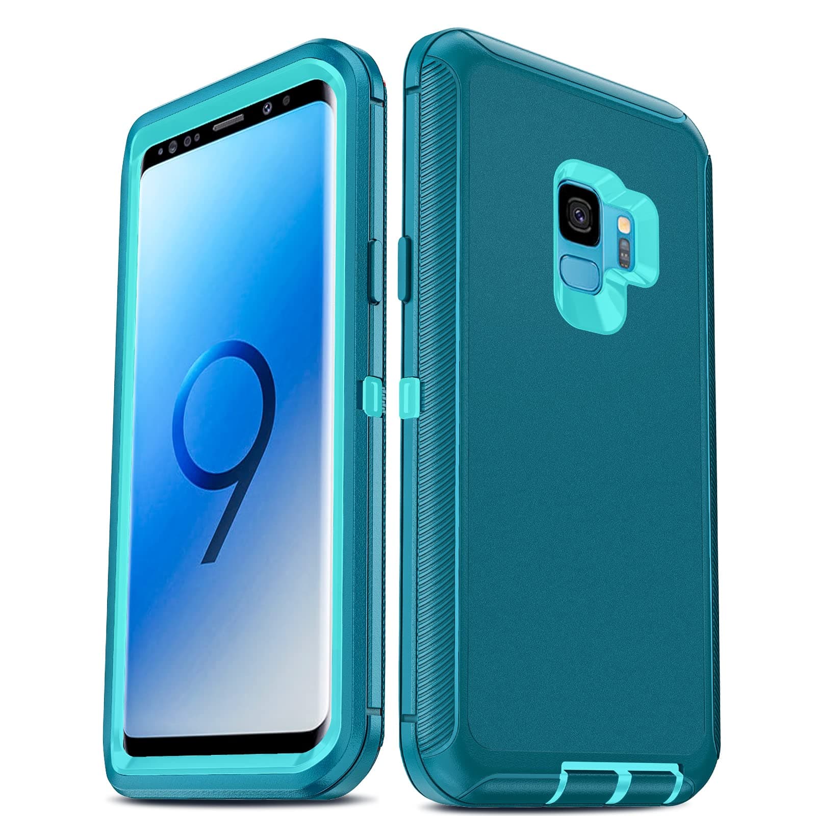 Compatible for Galaxy S9 Case, Samsung Galaxy S9 Case, 3 in 1 Full Body Shockproof Rubber Dustproof Rugged Defender Protection Case Samsung Galaxy S9 Phone Case, Teal Blue