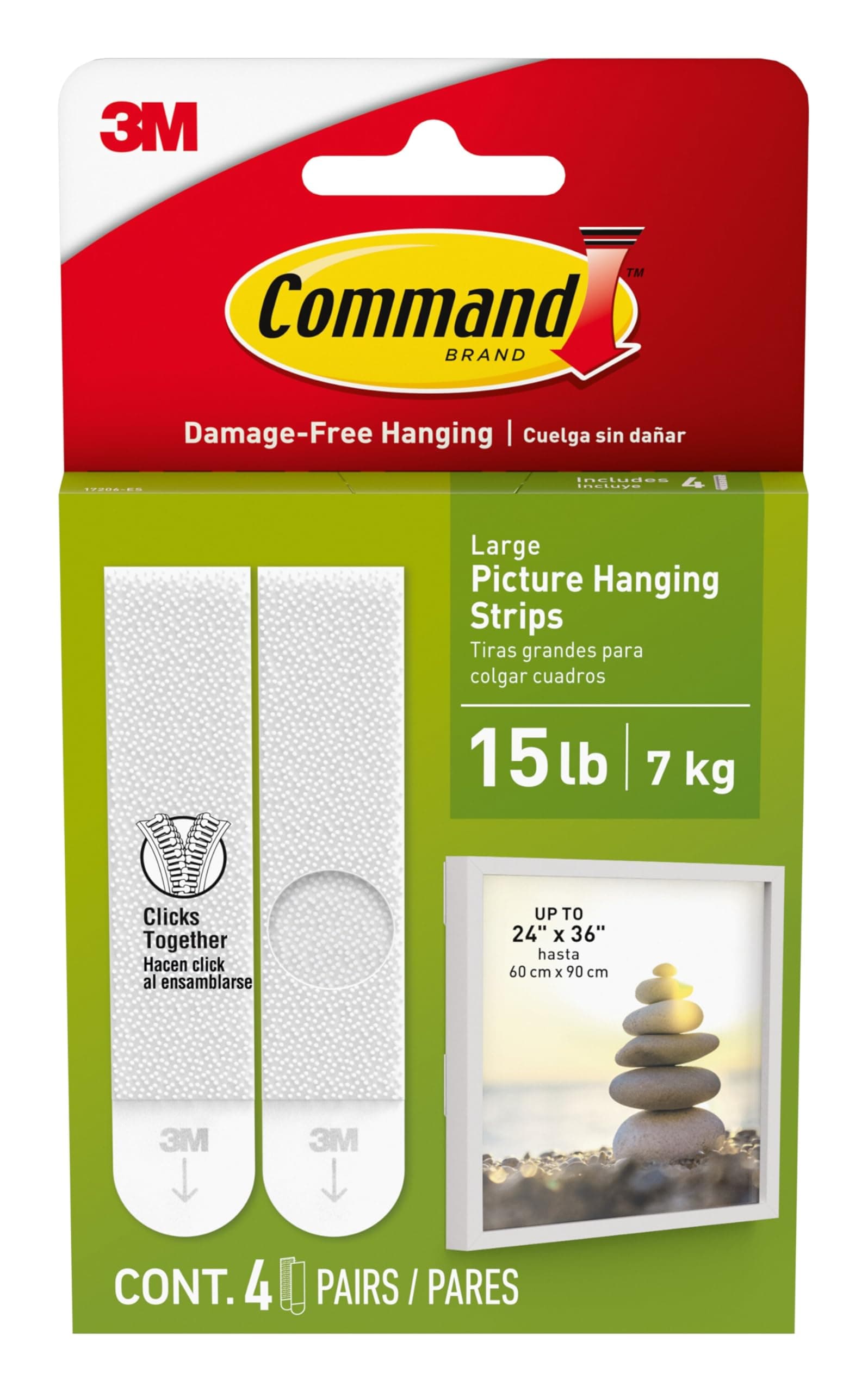 Picture Large Hanging Strips White color, 4 pairs/pack | Holds 7.2 kg whole pack | Organize | Decoration | No Tools | Holds Strongly | Damage-Free Hanging