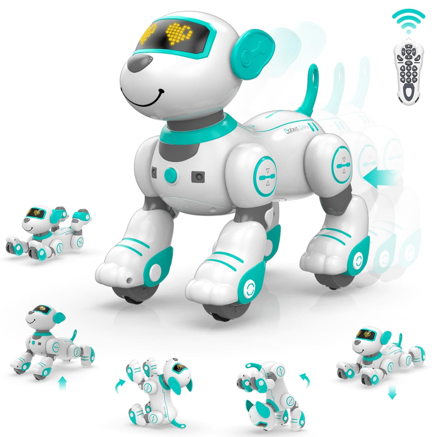 STEMTRON Remote Control Robot Dog Toy for Kid, Programmable Robotic Puppy, Interactive Robotic Dog Gift, Follow & Touch Function Robo Dog with Music, BG1533, Turquoise