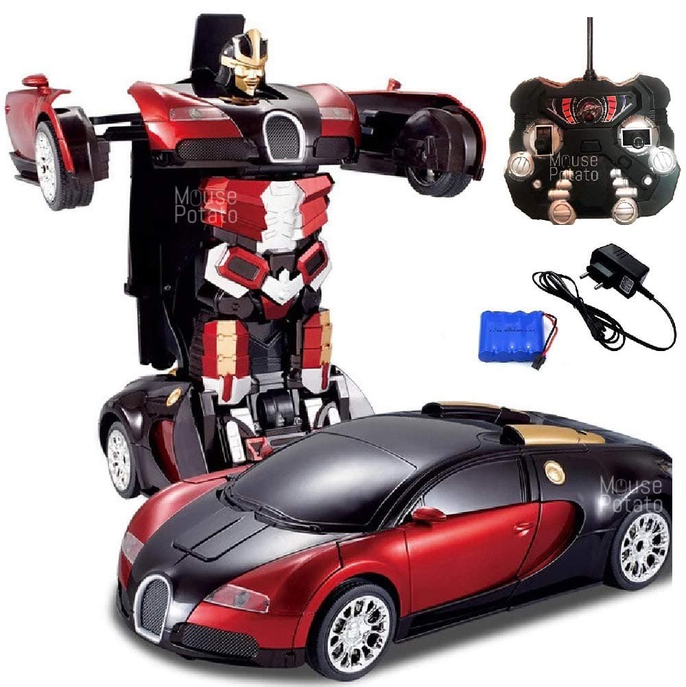 UJIE® 1:16 Scale Remote Control Transforming Car Robot with Light & Sound (RED)