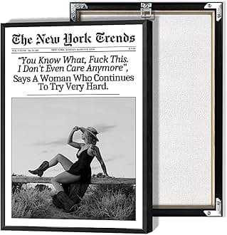 Beshdomp Vintage You Know What Fuck This I Don'T Even Care Anymore Posters Black And White Newspaper Canvas Wall Art Magazine Headline Prints Painting For Home Bedroom Dorm Wall Decor 24x36in Framed