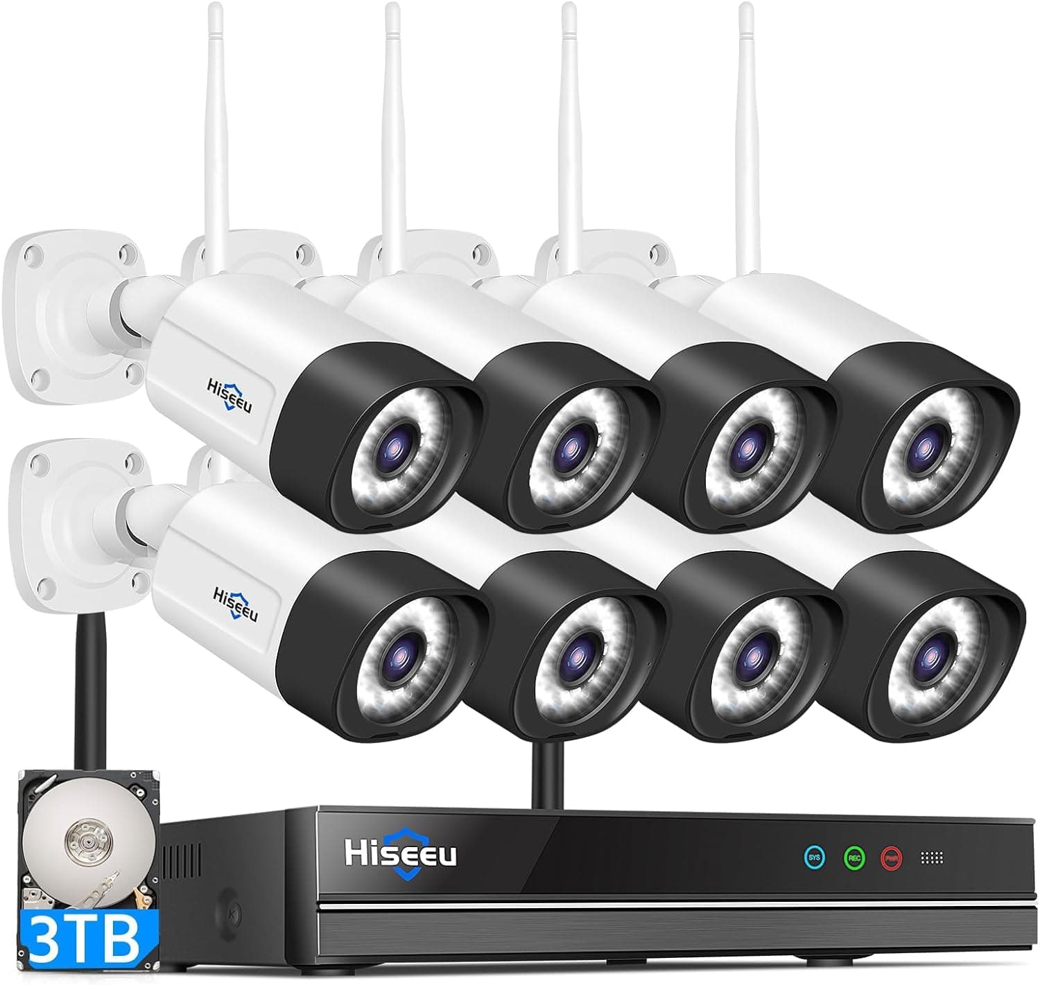 Hiseeu - 5MP WiFi Security Camera System, 3TB HDD, 16CH 8MP NVR, Outdoor CCTV Surveillance System Kit, 2-Way Audio, Color Night Vision, Recording