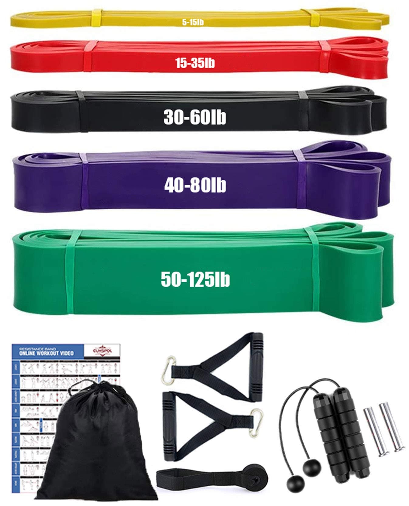 CUHSPOL 5 Packs Pull Up Assist Bands Set Resistance Loop Bands Powerlifting Exercise Stretch Bands With Door Anchor And Handles