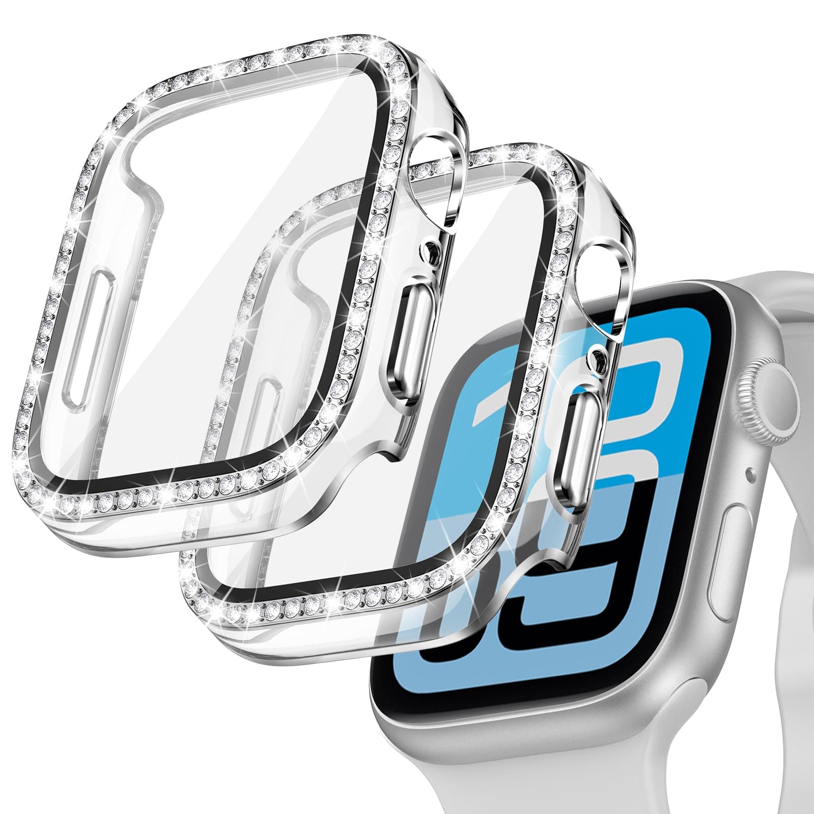 Goton 2-Pack Bling Case for Apple Watch Screen Protector 40mm SE 3/2/1, Series 6/5/4, Women Glitter Diamond Rhinestone Bumper Face Cover for iWatch Accessories 40 mm