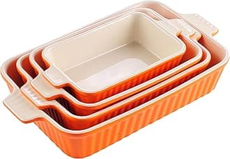 MALACASA Bakeware Set of 4, Porcelain Baking Pans Set for Oven, Casserole Dish, Ceramic Rectangular Baking Dish Lasagna Pans for Cooking Cake Kitchen, Orange(9.4"/11.1"/12.2"/14.7"), Series BAKE.BAKE