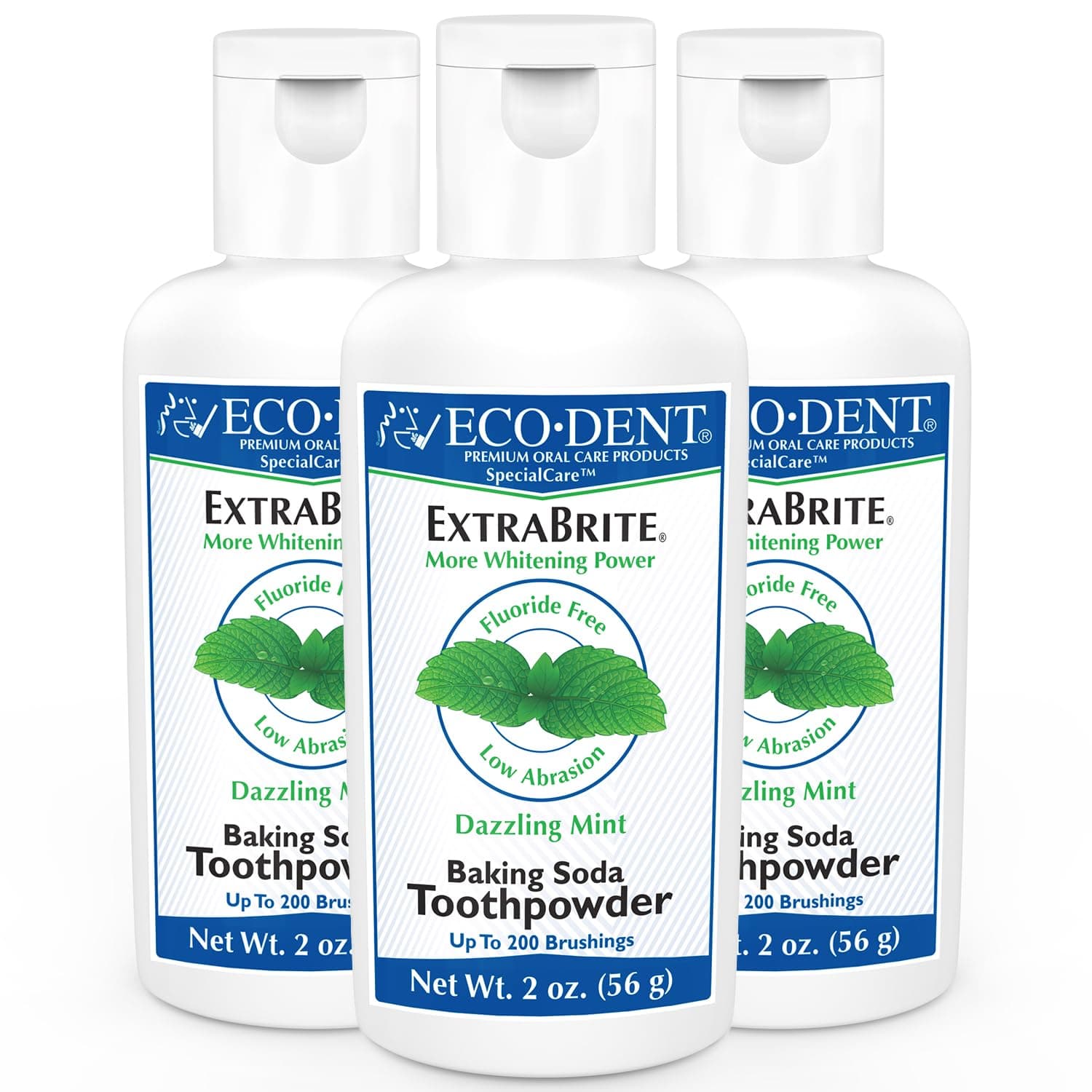ExtraBrite Baking Soda Toothpowder, Mint - Fluoride-Free Toothpaste Powder, SLS-Free Tooth Powder with Oxidizing Calcium Peroxide, Whitening Toothpaste Alternative, 2 Oz Ea (Pack of 3)