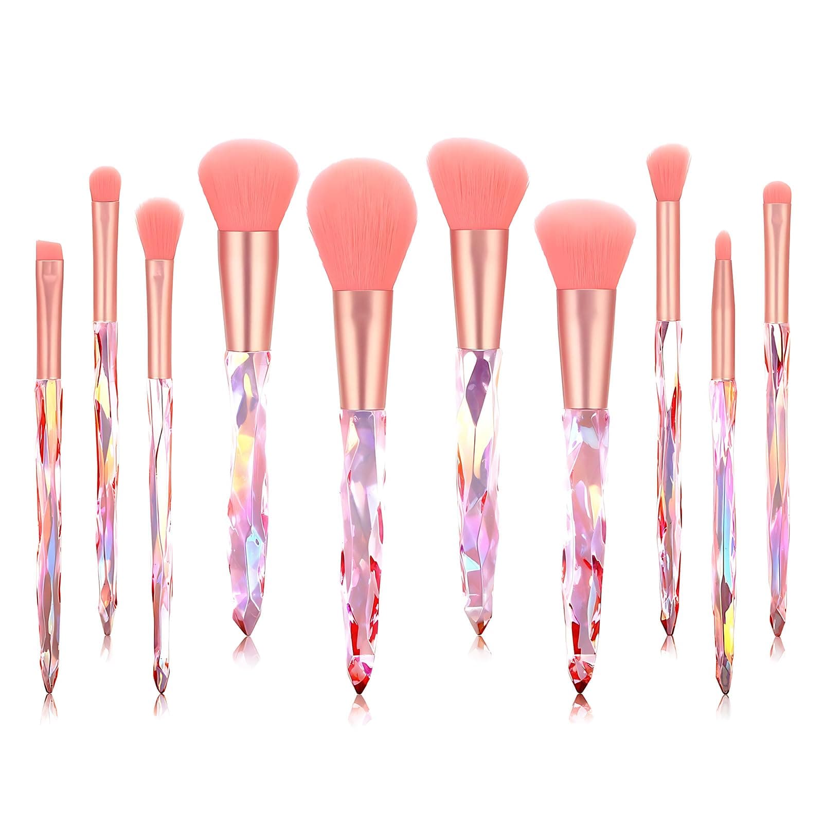 Kingtree Makeup Brushes 10PCS Crystal Handle Makeup Brush Set, Premium Synthetic Bristles Cosmetic Brush for Powder Foundation Blush Concealer Blending Eyeshadow Eyeliner Make Up