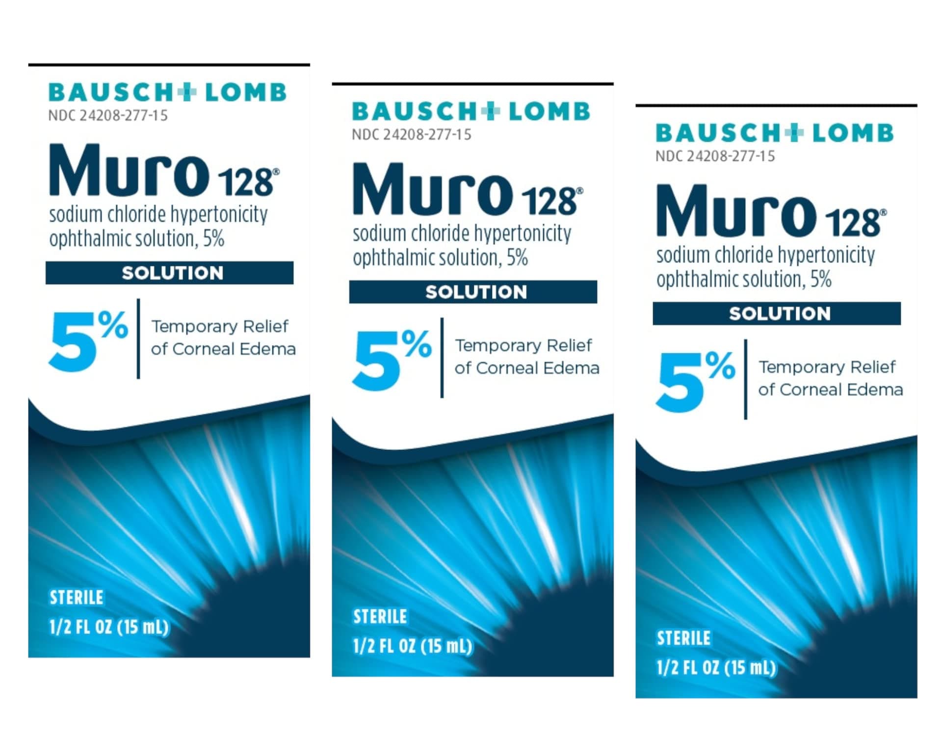 Muro 128 5% Sodium Chloride Hypertonicity Ophthalmic Solution, from Bausch + Lomb, 0.5 Fl Oz (15 mL) - 3 Pack
