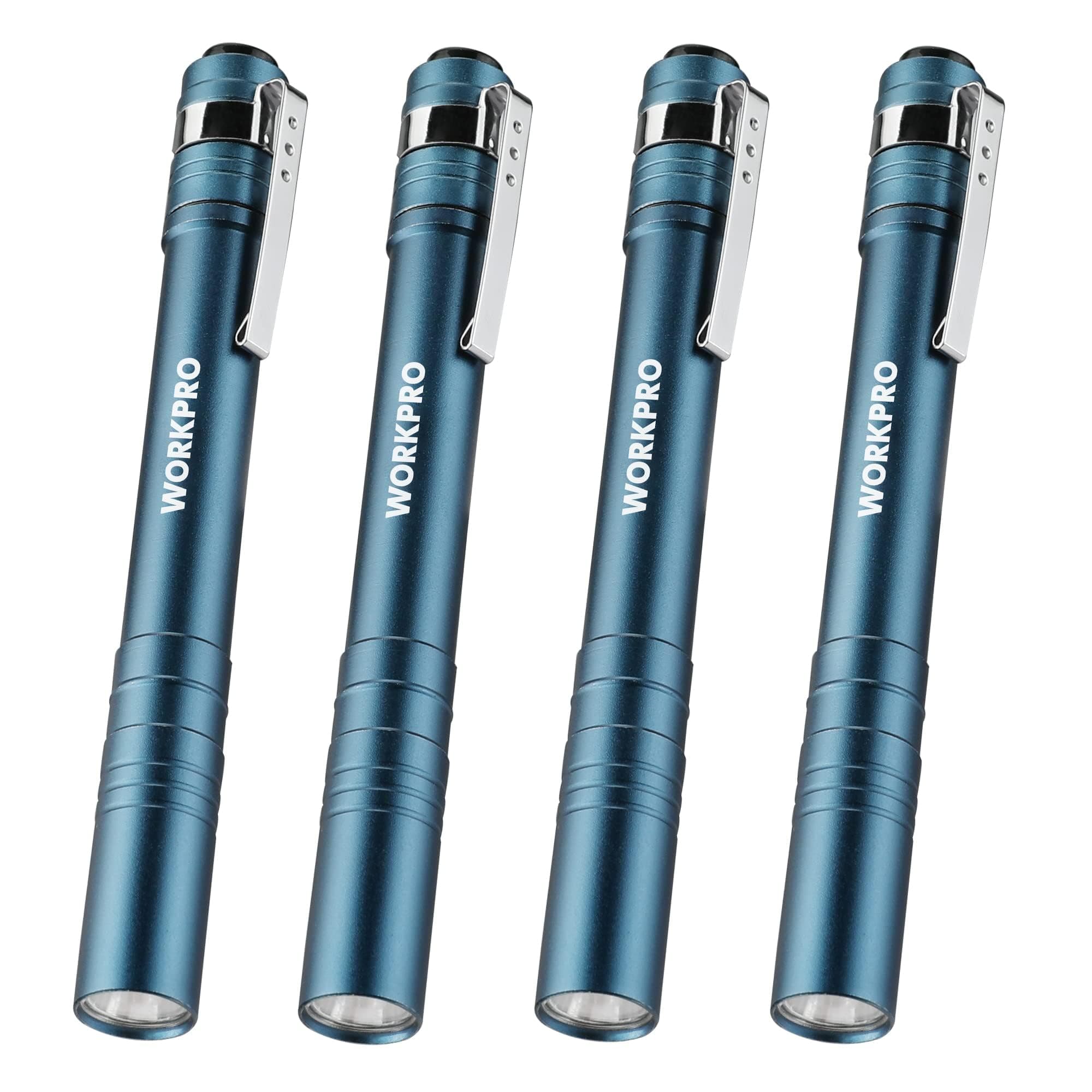 LED Pen Light, Aluminum Pen Flashlights, Pocket Flashlight with Clip for Inspection, Emergency, Everyday, 2AAA Batteries Included, Blue (4-Pack)