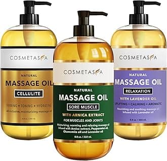Massage Oil Set of 3 - Sore Muscle With Arnica & Peppermint, Cellulite and Lavender - Body Oil for Massage Therapy - Relaxing Gua Sha
