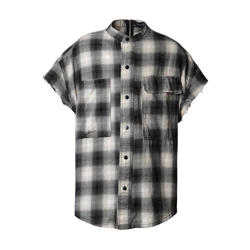 CANE BROS CHECK BACK ZIPPER SHIRTS IVORY