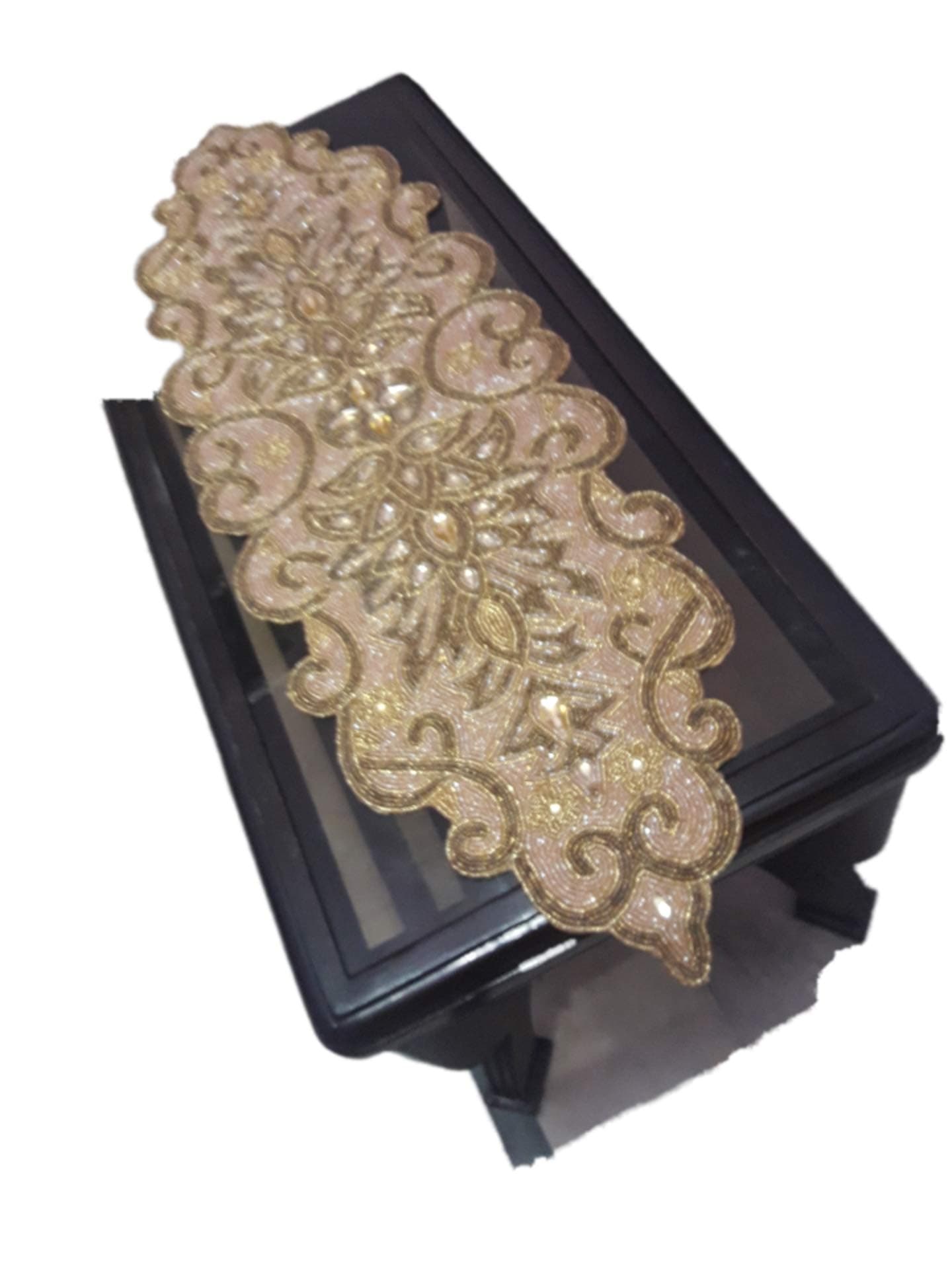 SS creations Handcrafted Beaded Table Runner for Center and Dinning Table (Brown)