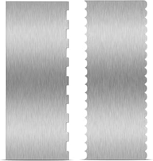 2 Pc 9 Inch Stainless Steel Cake Bench Tall Scraper, Large Cake Smoother Scraper Contour Double Sided Patterned Edge Stripe Tool