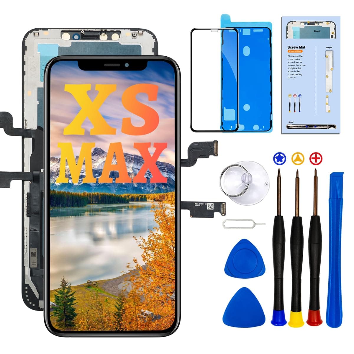 for iPhone Xs Max Screen Replacement Kit 6.5“ Full HD Display (A1921, A2101, A2102, A2103, A2104) 3D Touch Display Digitizer Frame with Repair Tool