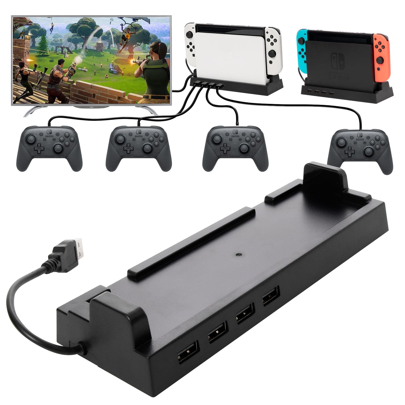 USB Hub for Nintendo Switch Dock – 4-Port USB Controller Expansion Adapter, Powered USB Hub Switch Nintendo for Multiplayer Gaming & Safe Charging – Not Compatible with Nintendo Switch 2