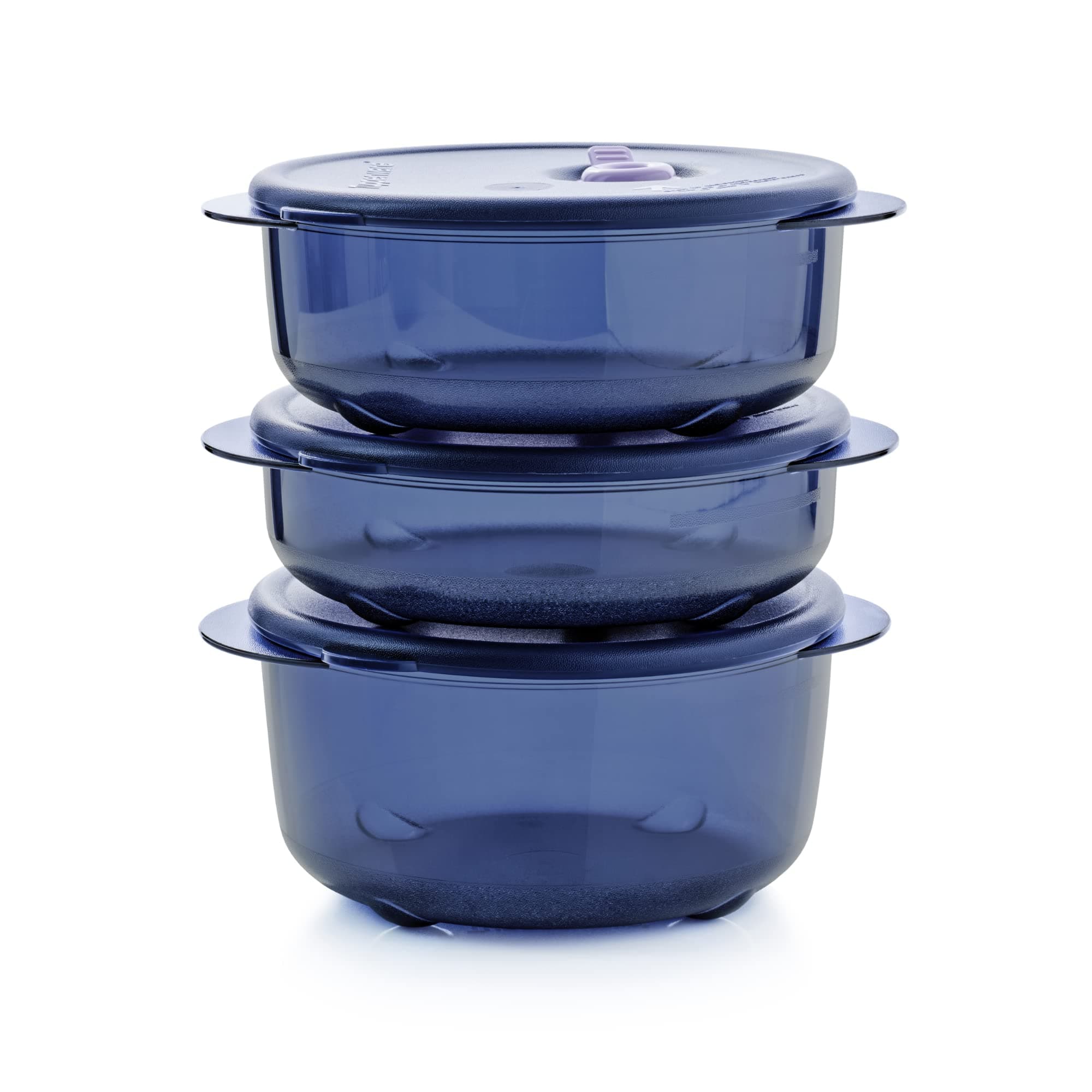 Brand Vent ‘N Serve Container Set - 3 Small Round Containers to Prep, Freeze & Reheat Meals + Lids - Dishwasher, Microwave & Freezer Safe - BPA Free