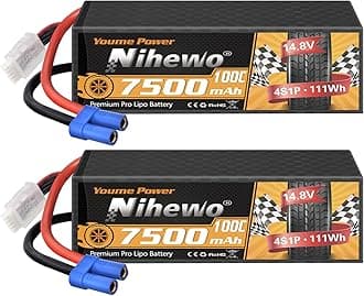 2Packs 4S Lipo Battery, 14.8V 7500mAh Lipo Batteries Hardcase 100C EC5 Plug Compatible with Arrma E-flite 1/5 1/6 1/7 1/8 Scale RC Car Truck Truggy Vehicles Tank Boat Airplane Models