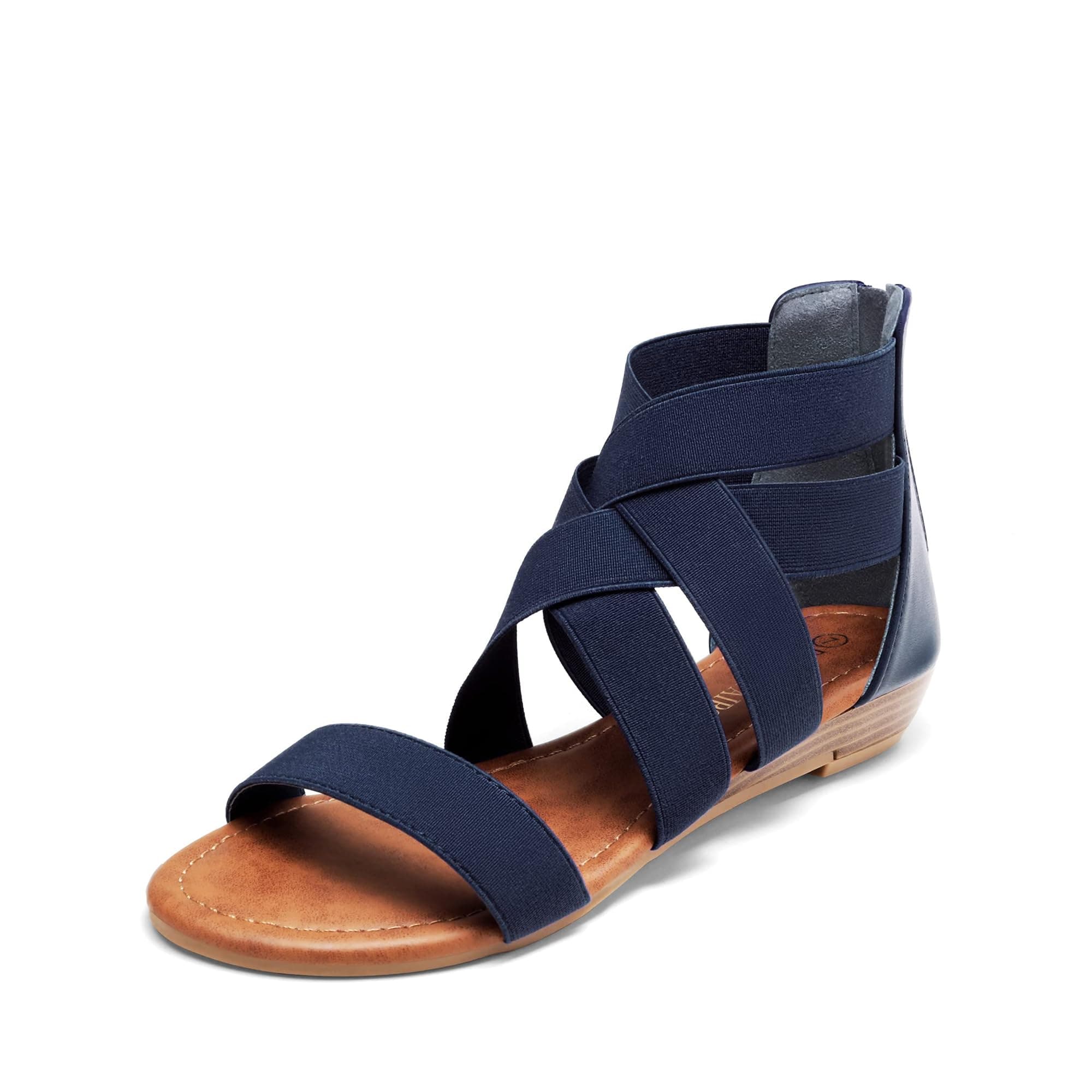 Women's Elastic Ankle Strap Low Wedges Sandals