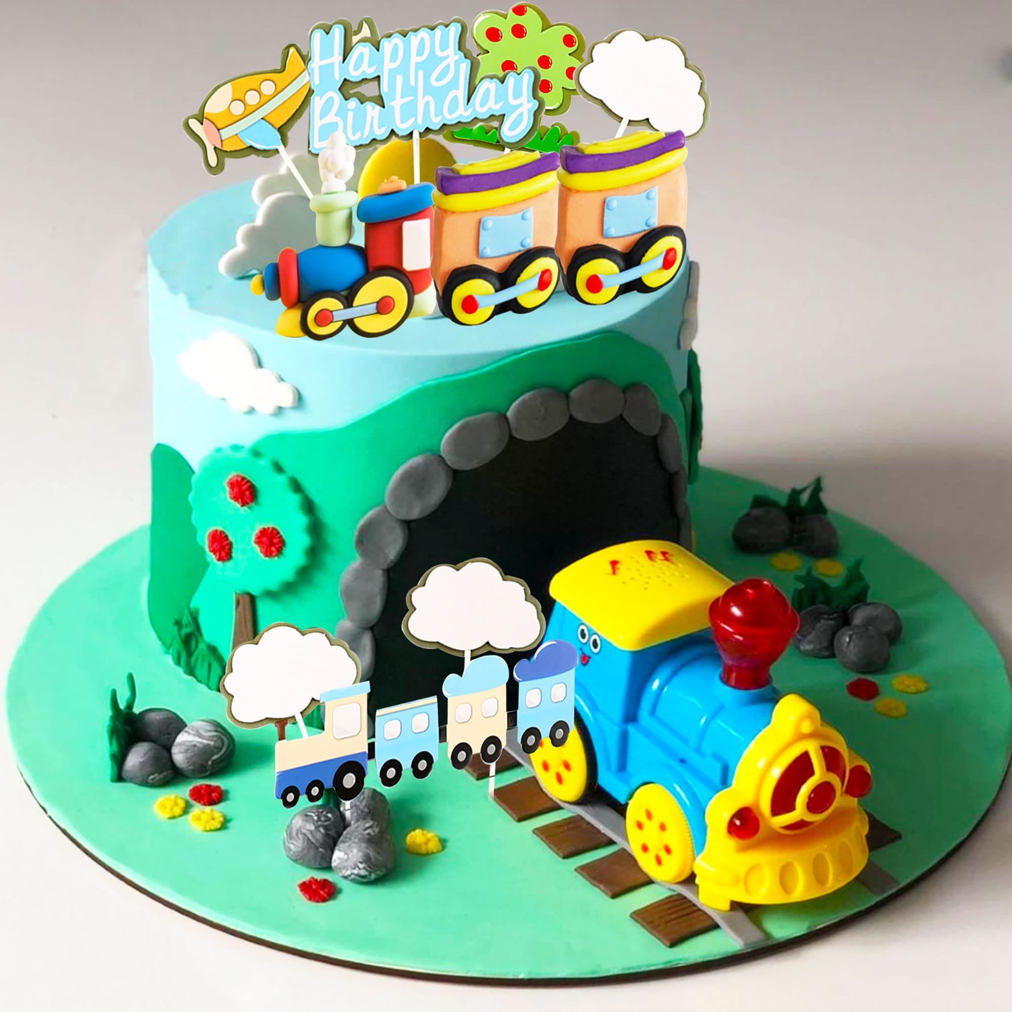JeVenis Train Cake Topper Train Birthday Cake Decorations Train Cake Topper Railroad Train Crossing Cake Toppers Steam Train Cake Picks Chugga Chugga Cake Topper Transportation Party Supplies
