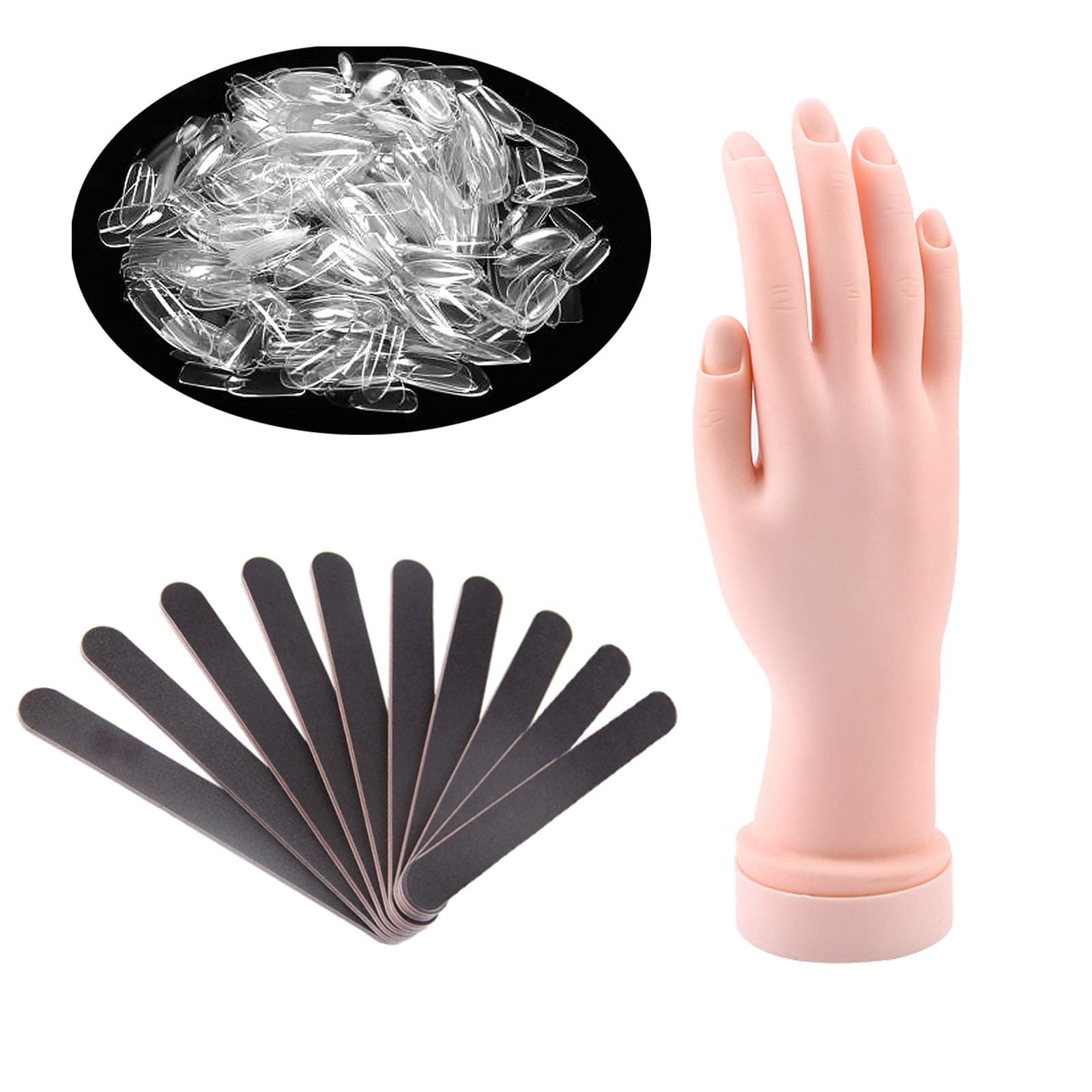 Nail Trainning Practice Hand, Practice Hand for Acrylic Nails and 500 Pieces White False Nails, Nail Display Manicure Supply,Fake Hand Manicure Practice Tool, Best DIY Art Practice Tool