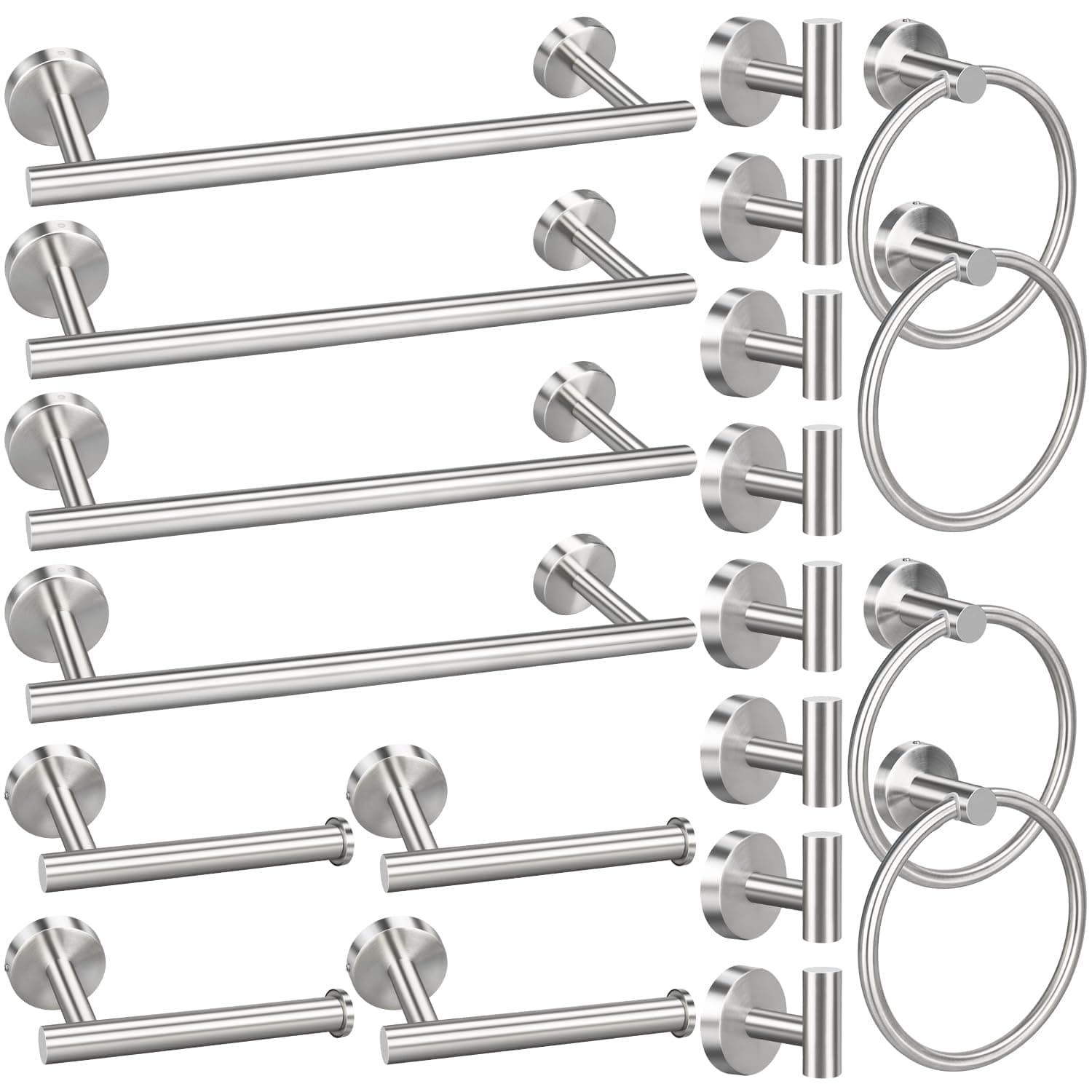Bathroom Hardware Set, Bathroom Accessory, 5/10/20pcs Matte Black/Brushed Nickel/Brushed Gold Stainless Steel, Including 16'' Hand Towel Bars, Toilet Paper Holders, Towel Rings, Robe Towel Hooks