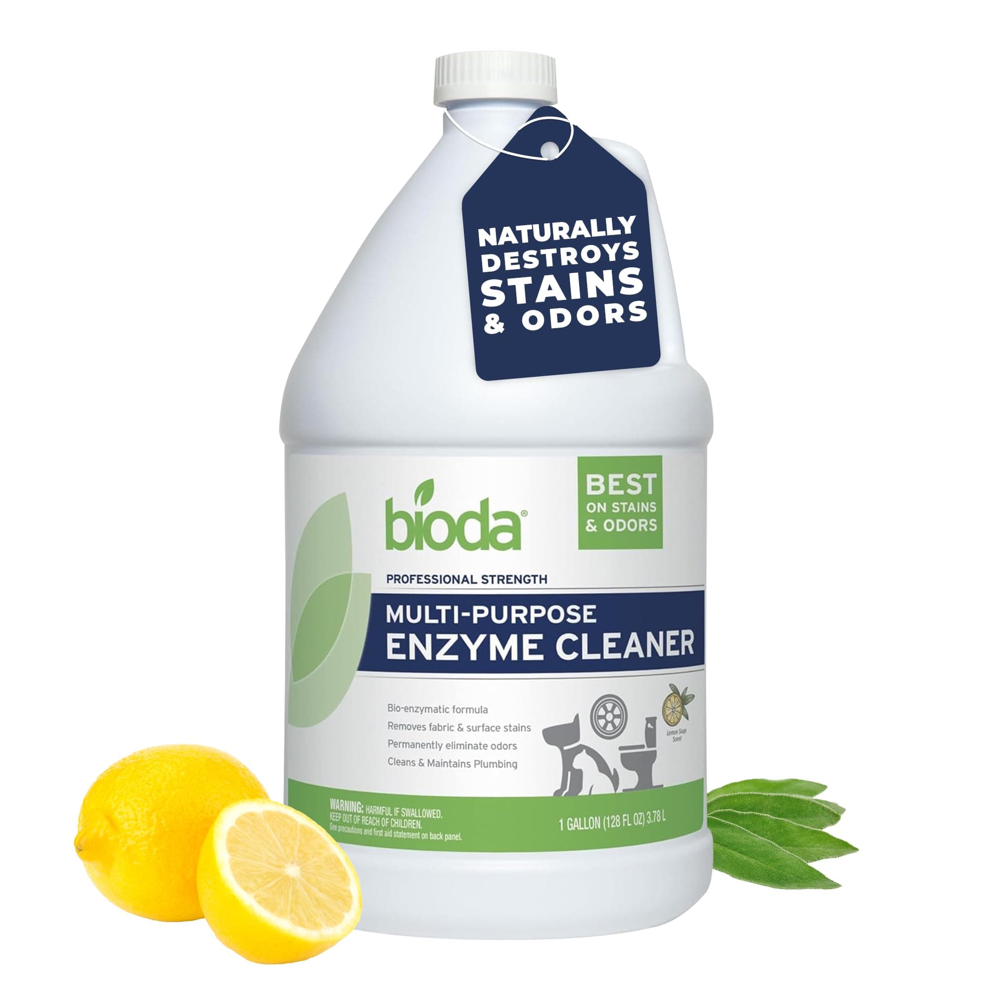 Bioda Multi-Purpose Probiotic Enzyme Cleaner and Deodorizer | Professional Strength | Trash Can Deodorizer, Pet Stains and Odors, Drains, Floors, Bathrooms, Toilets | Made in USA | 1 Gallon