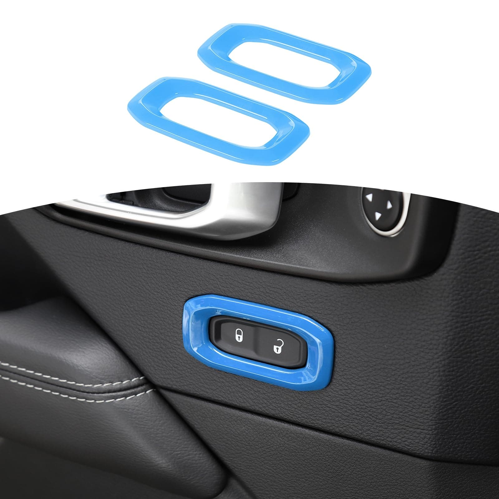 RT-TCZ for Wrangler JL Door Lock Switch Button Trim Cover Baby Blue for Jeep Wrangler JL JLU Gladiator JT 2018-2024 Baby Blue Interior Accessories 2pcs
