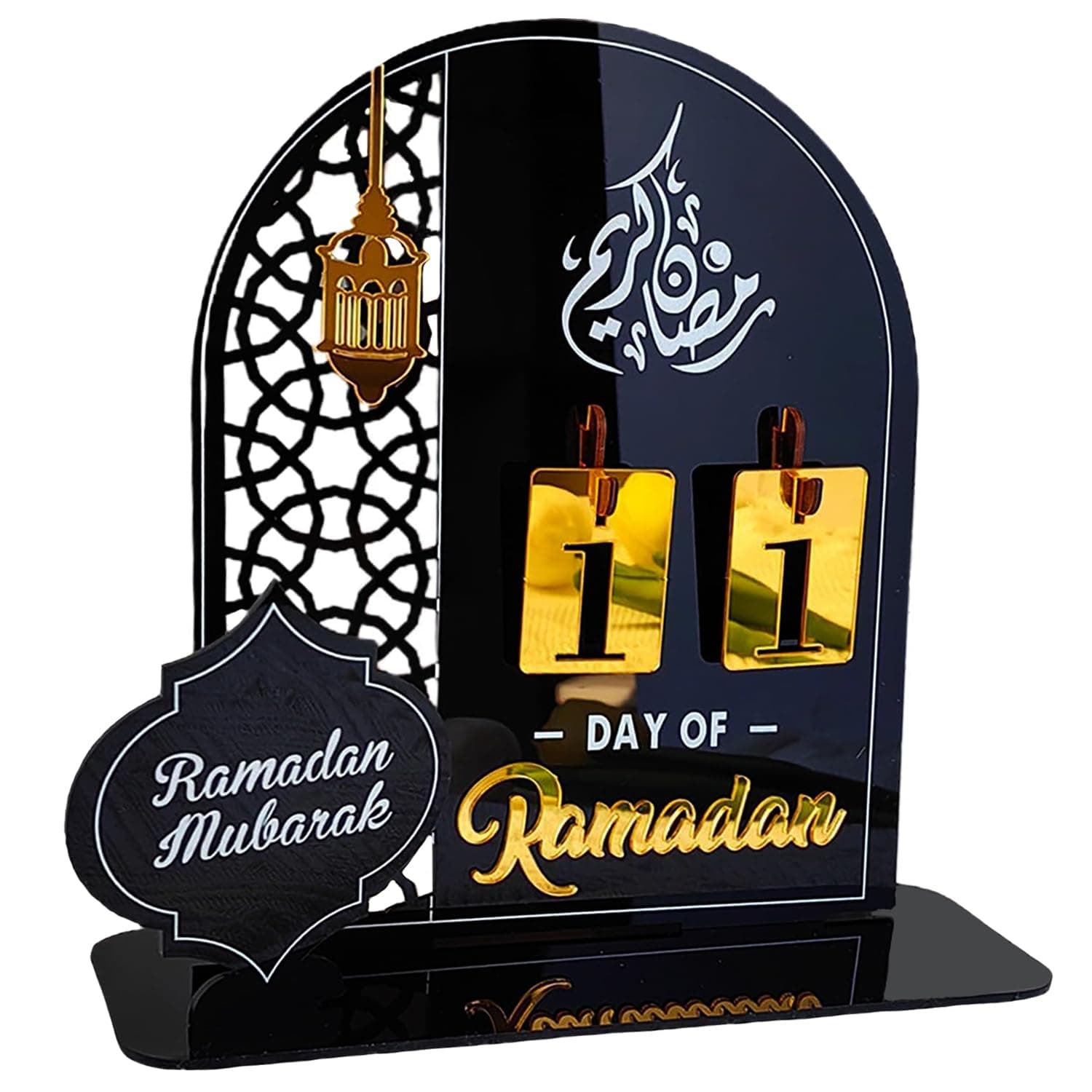 Ramadan Advent Calendar Acrylic Eid Countdown Calendars 30 Days Til Eid Lantern Eid Mubarak Ornament table decor for Eid Mubarak Ramadan Kareem Tabletop Decoration (Black)