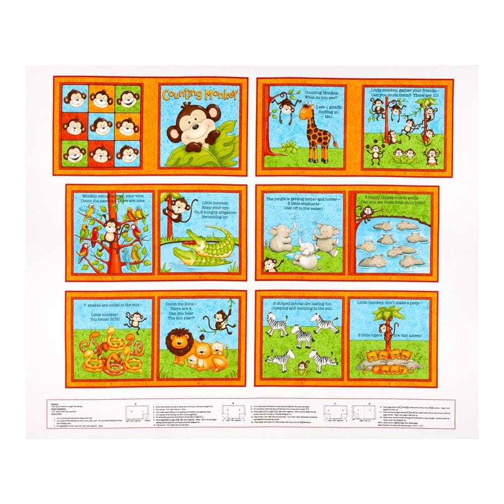 Henry Glass Little Readers 36" Counting Monkey Book Panel Multi, Fabric