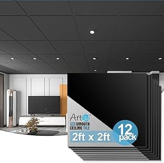 Art3d 12-Pack Smooth Drop Ceiling Tile 2ft x 2ft - Fire-Rated, Waterproof, Reusable - Premium PVC, No Sag and Breakage - Cover 48 Sq. Ft, Black