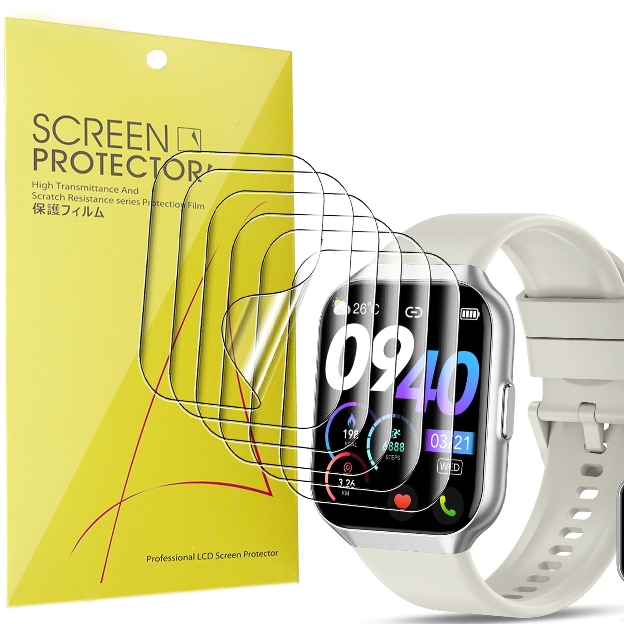 Lamshaw Compatible for QCOQ P98 Smart Watch Screen Protector, [6 Pack] Full Coverage TPU Clear Film Compatible for QCOQ 1.96" P98 Smart Watch, CASCHO P98 Smart Watch, P98 Smart Watch (6 Pack)