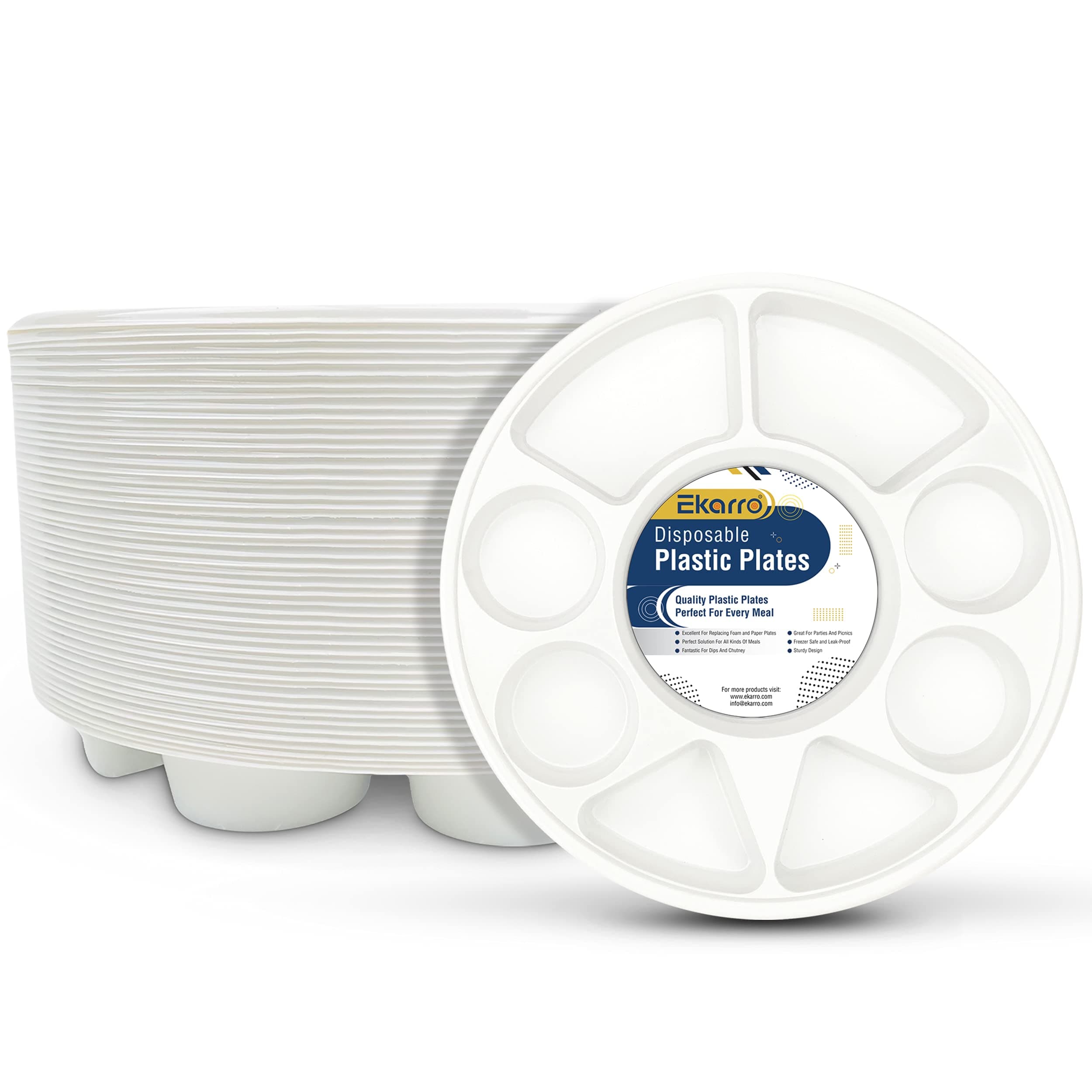 Quality Disposable Plastic Plates With 9 Deep Compartments For Party, Picnic, Barbecue, Dinner, and For Any Occasion, Heavy Duty Sturdy Design, Foam and Paper Plates Alternative - 100 Plates