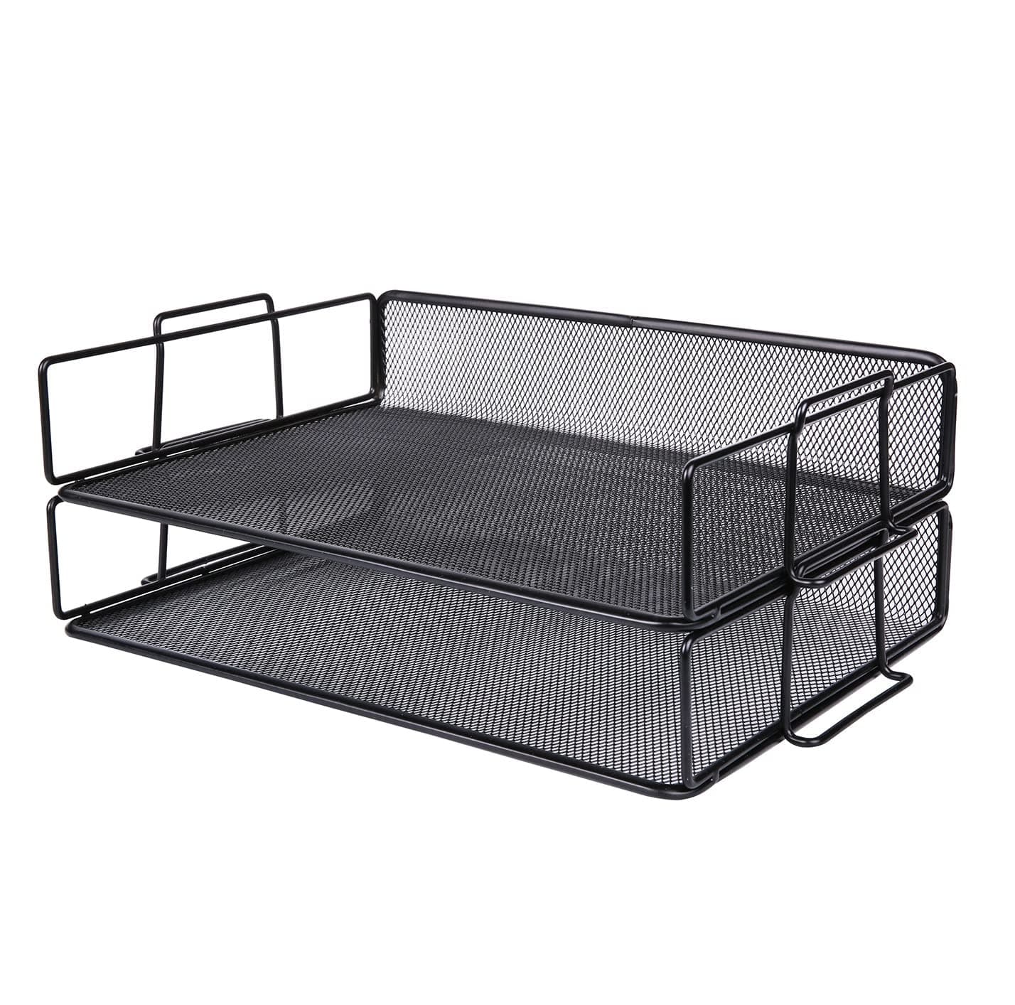 Exerz Letter Trays 2pcs Stackable Paper Sorter/Desk File Tray/Desk Organiser - Metal Rack - Office, School, Home - Black