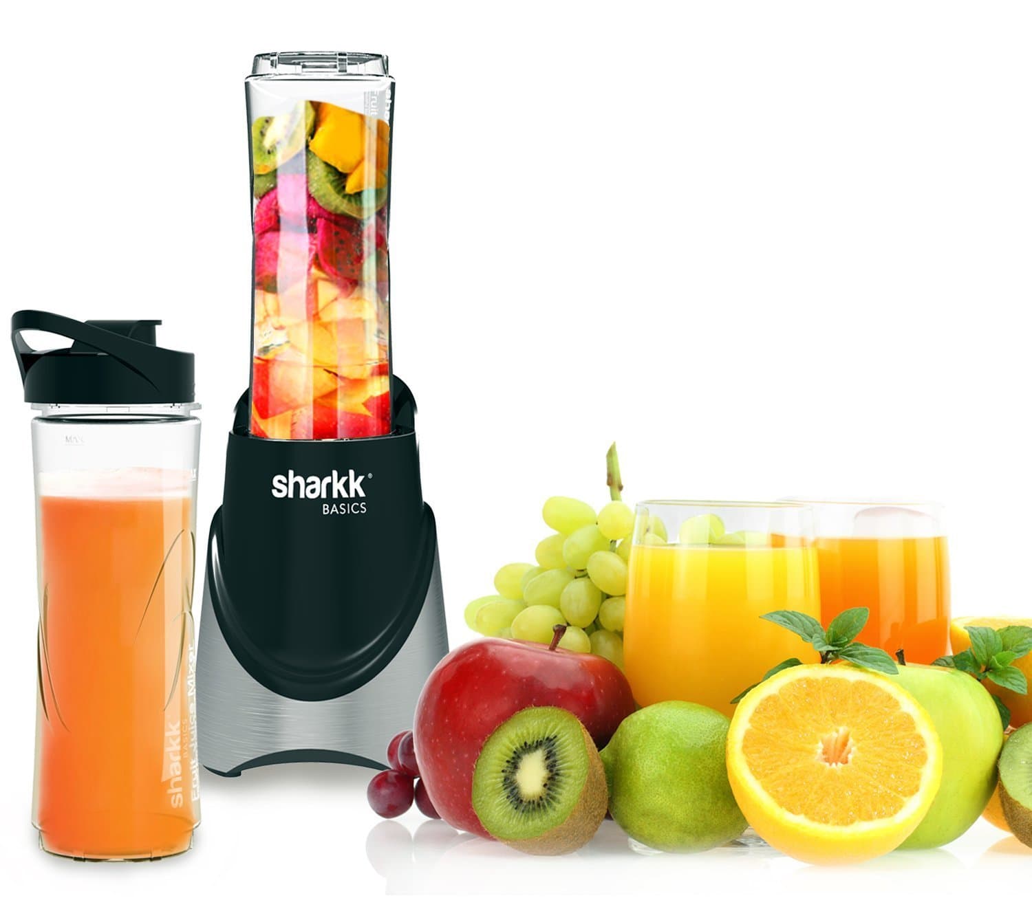 Sharkk Basics Smoothie Maker 300W Mini Personal Blender with 2 20oz BPA Free Sport Bottles Stainless Steel Blades and Automatic Safety Function