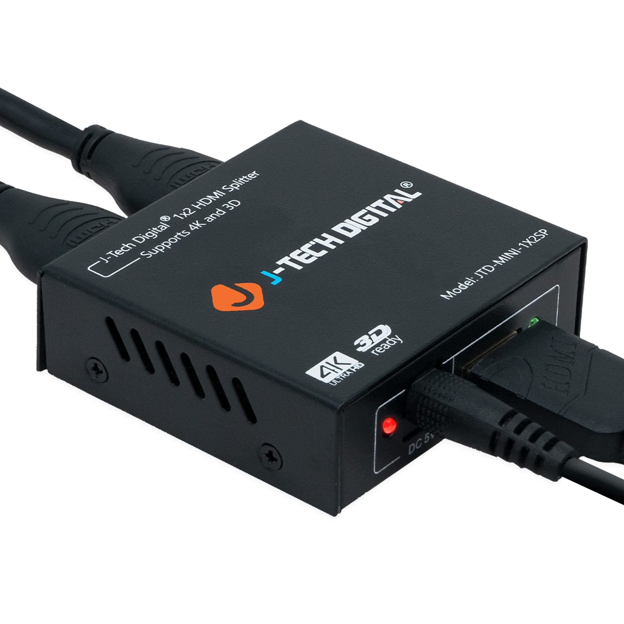 J-Tech Digital 4K HDMI Splitter 1 in 2 out 1X2 Powered Splitter for Dual Monitors Power Adaptor included [JTD-MINI-1X2SP]
