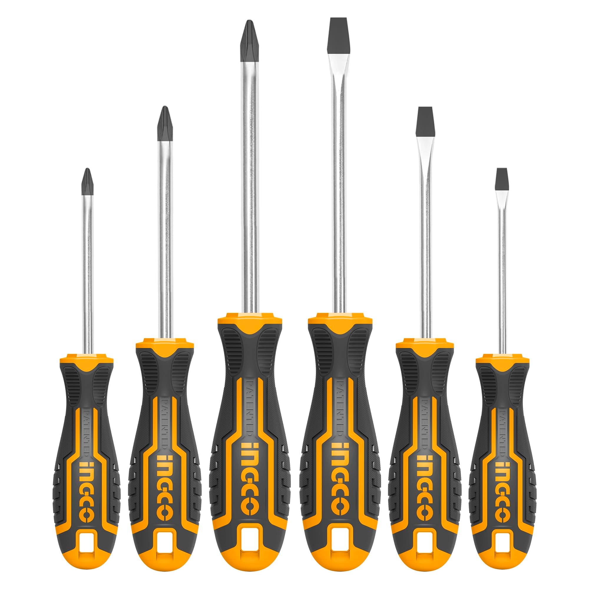 INGCO 6 pcs Set, CR-V Screwdriver Set for DIY Household Repair, INGCO Design Handle, CR-V Round Blade Material