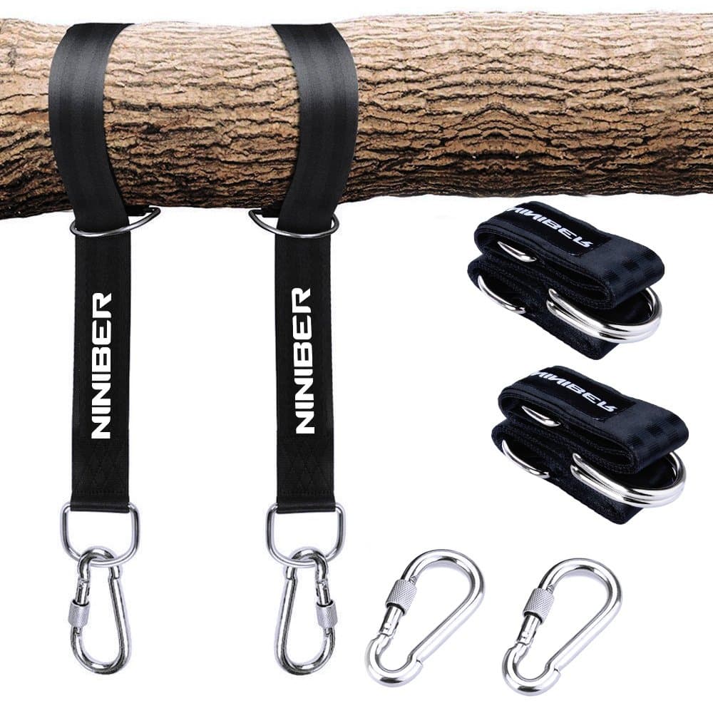 Tree Swing Hanging Straps Kit (Set of Two), Extra Strong 4FT Heavy Duty Adjustable Straps Hold 2800 lbs, 2 Safer Lock Snap Carabiner,1 Storage Bag, Perfect for Tree & Hammocks & Tire & Saucer Swings