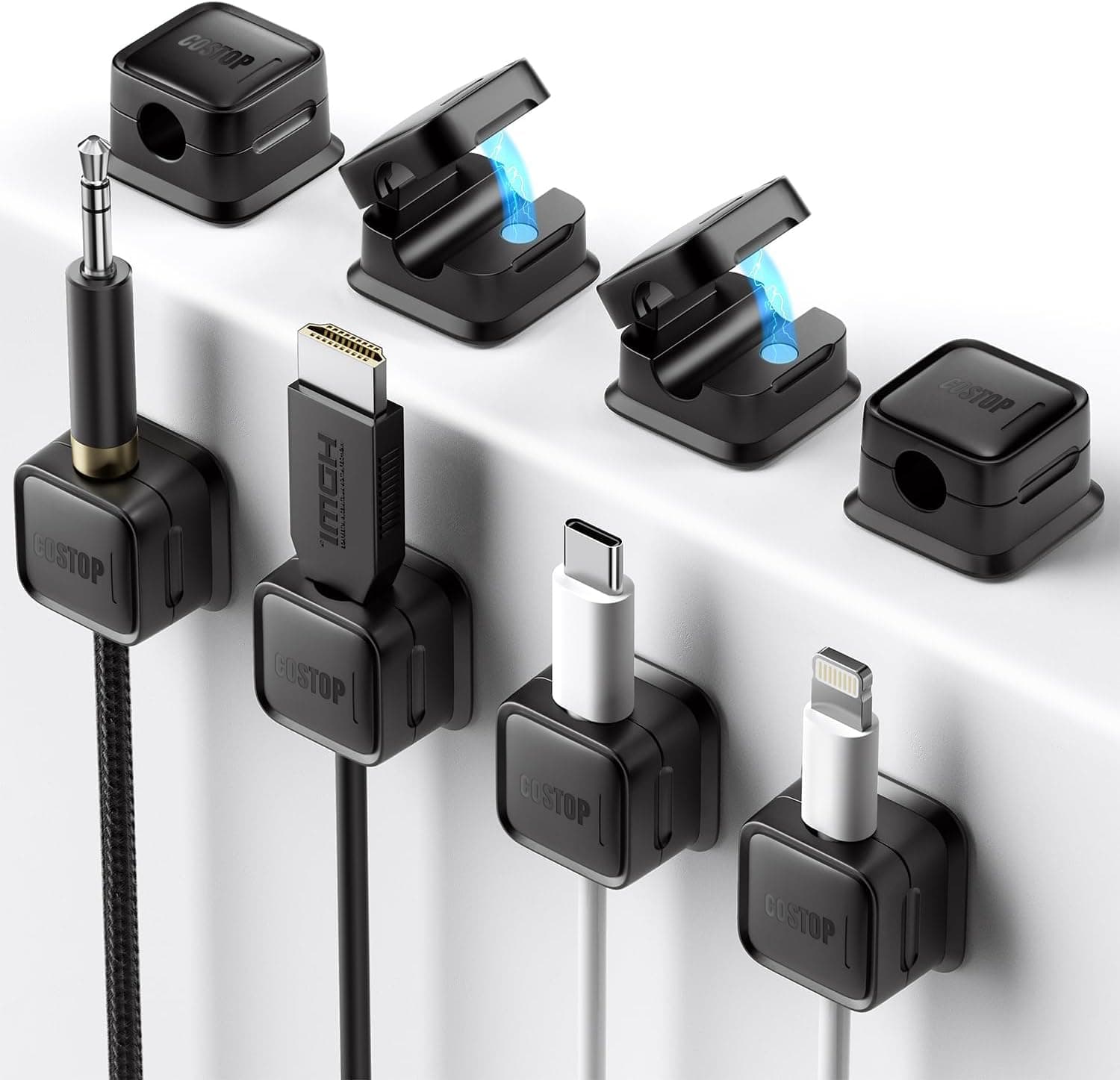 8 Pack Magnetic Cord Organizer, Easy Secure Adhesive Cable Management, Wire Holder Keeper Organizer Management, Hide Or Organize Phone USB Charger Cable for Home,Office,Car,Desk,Nightstand