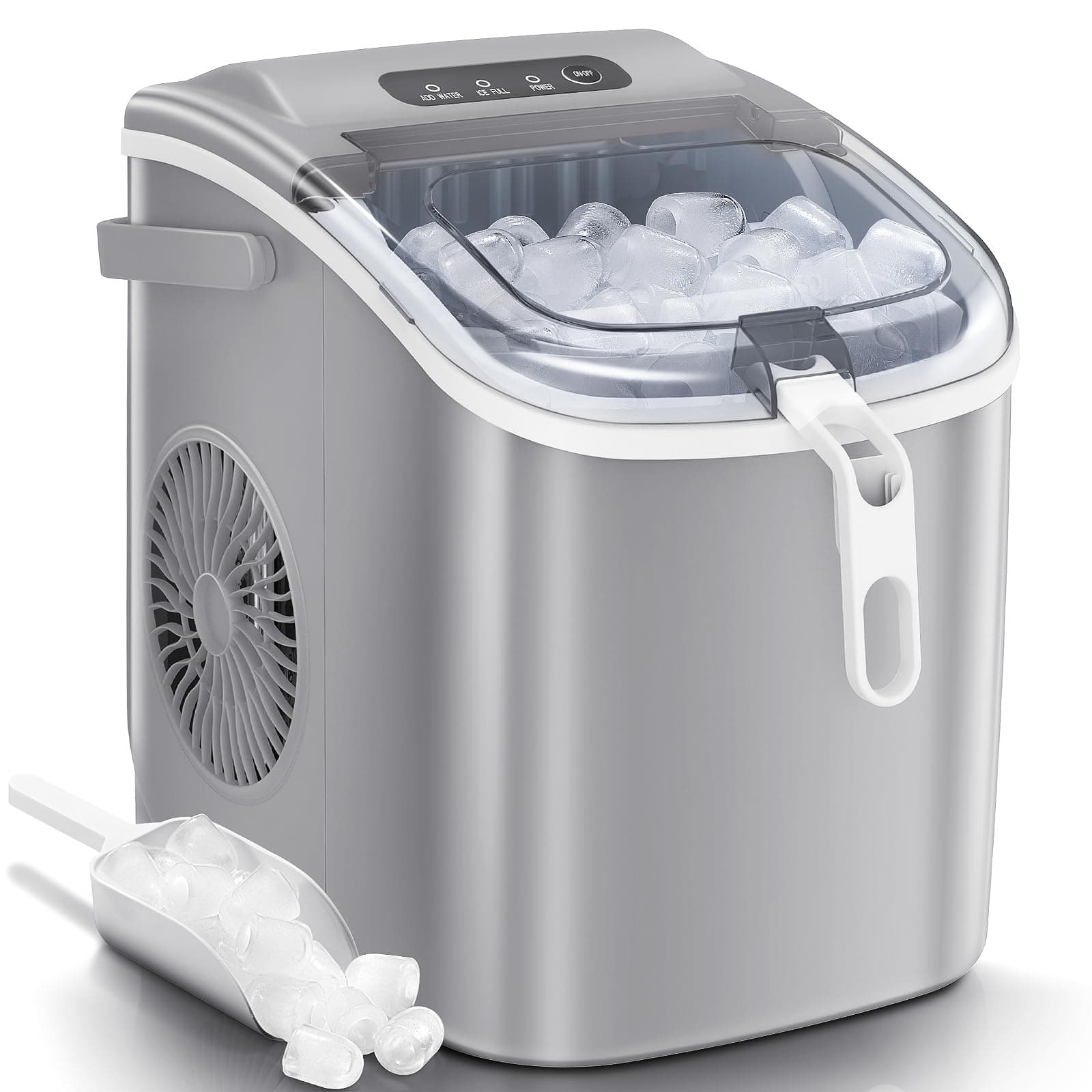 Antarctic Star Ice Maker Machine Countertop,Portable Automatic 9 Ice Cubes Ready in 8 Minutes,Makes 26 lbs of Ice per 24 Hours,Self-Clean,See-Through Lid for Home/Bar/Party (Stainless Steel)